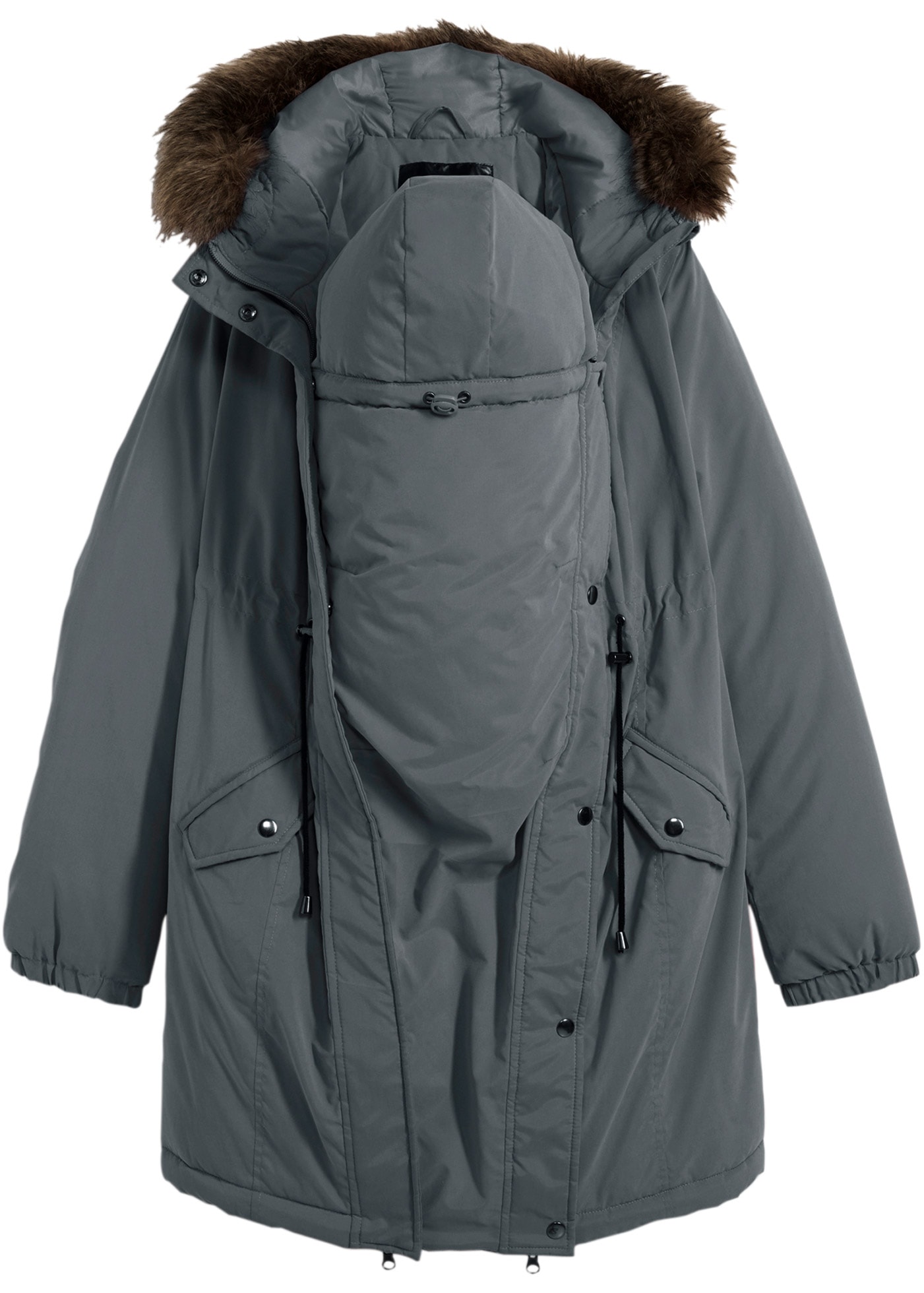 bonprix Umstandsjacke mit Kapuze mit seitlichen Reißverschlüssen zur Weitenregulierung, mit 2-Wege-Zip
