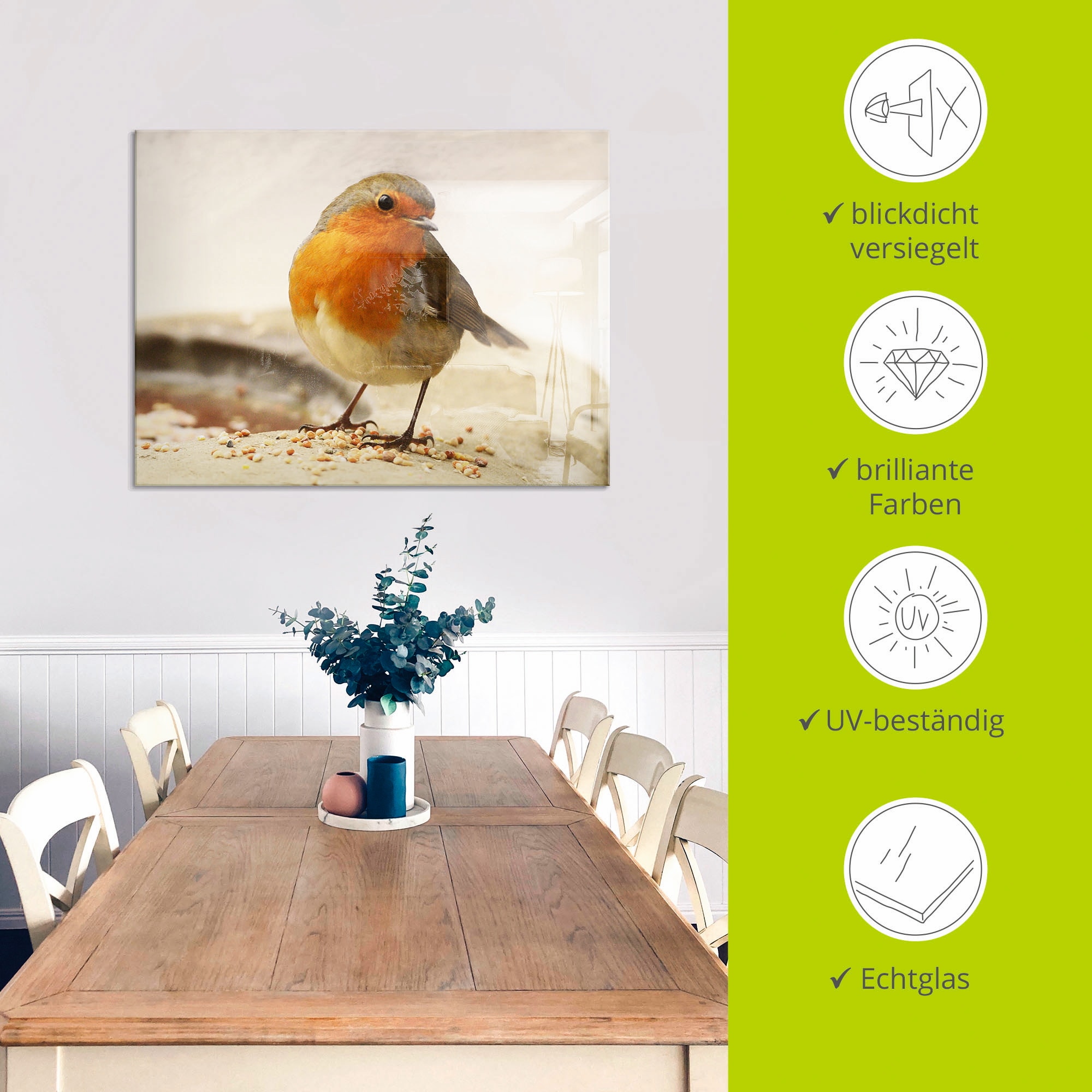 Artland Glasbild »Rotkehlchen« Vögel 1 Stk. tlg. in verschiedenen Größen