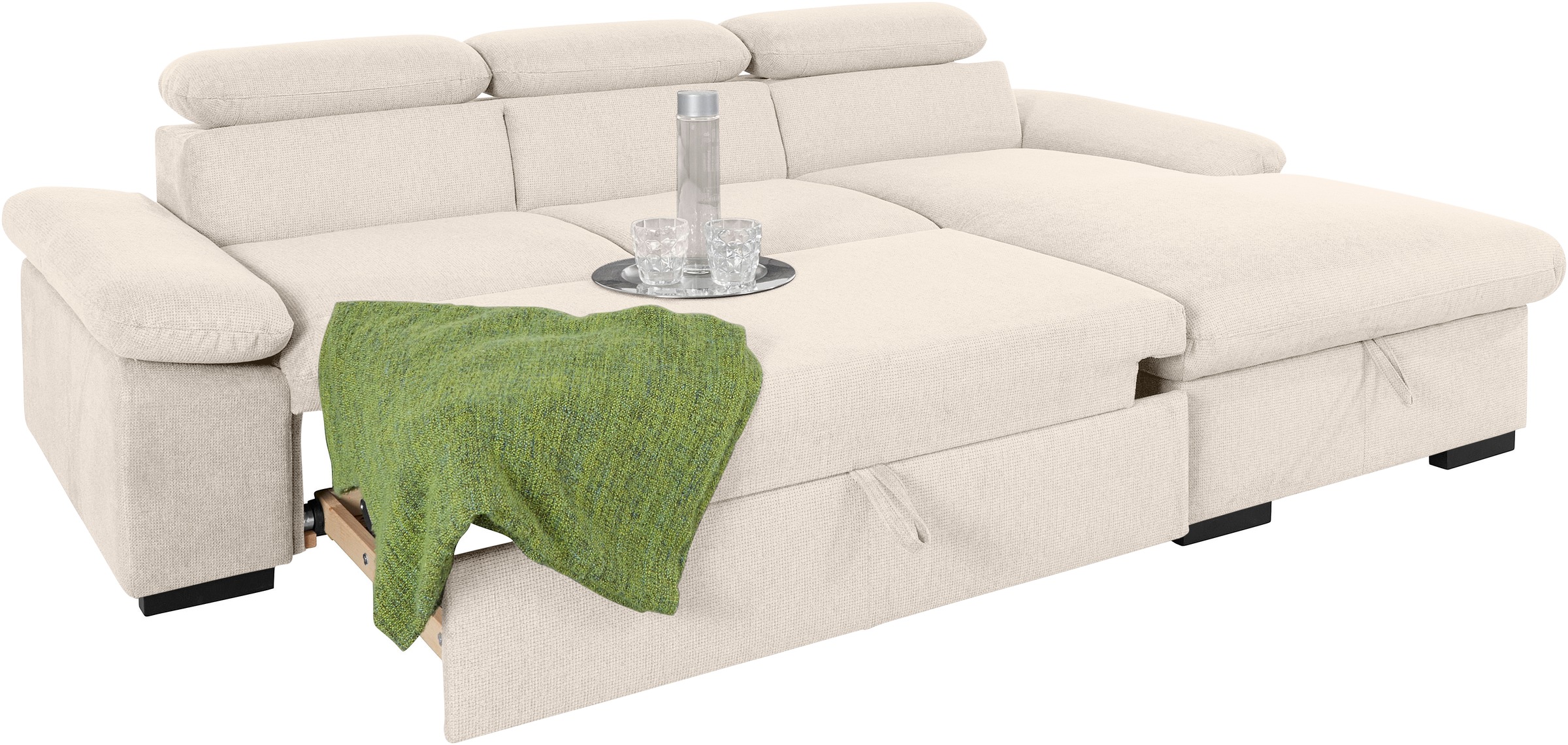 COTTA Ecksofa »Lola L-Form«, (Set, mit Hocker), mit Hocker & Kopfteilfunktion, wahlw. Bett- und Armteilfunktion