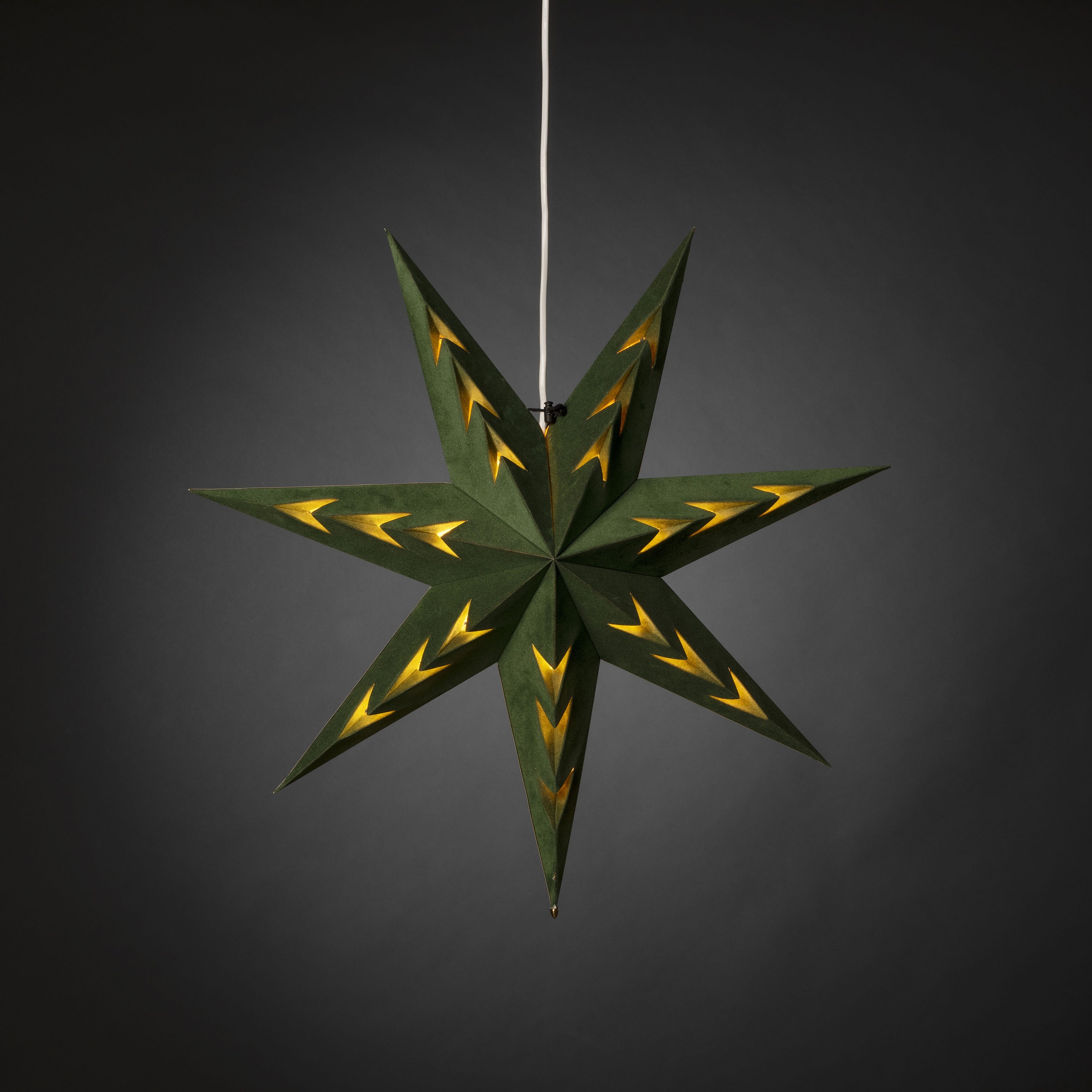 KONSTSMIDE Dekostern »Weihnachtsstern, Weihnachtsdeko«, (1 St.), Papierstern, LED Stern mit grünem Samt, V-förmig perforiert