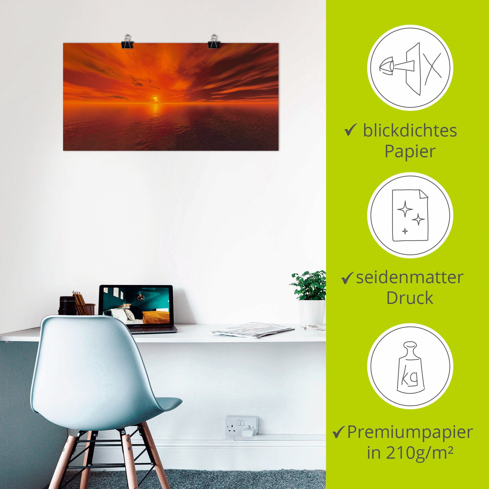 Artland Poster »Sonnenuntergang am Meer«, Sonnenaufgang & -untergang, (1 St.), als Leinwandbild, Wandaufkleber oder Poster in versch. Größen