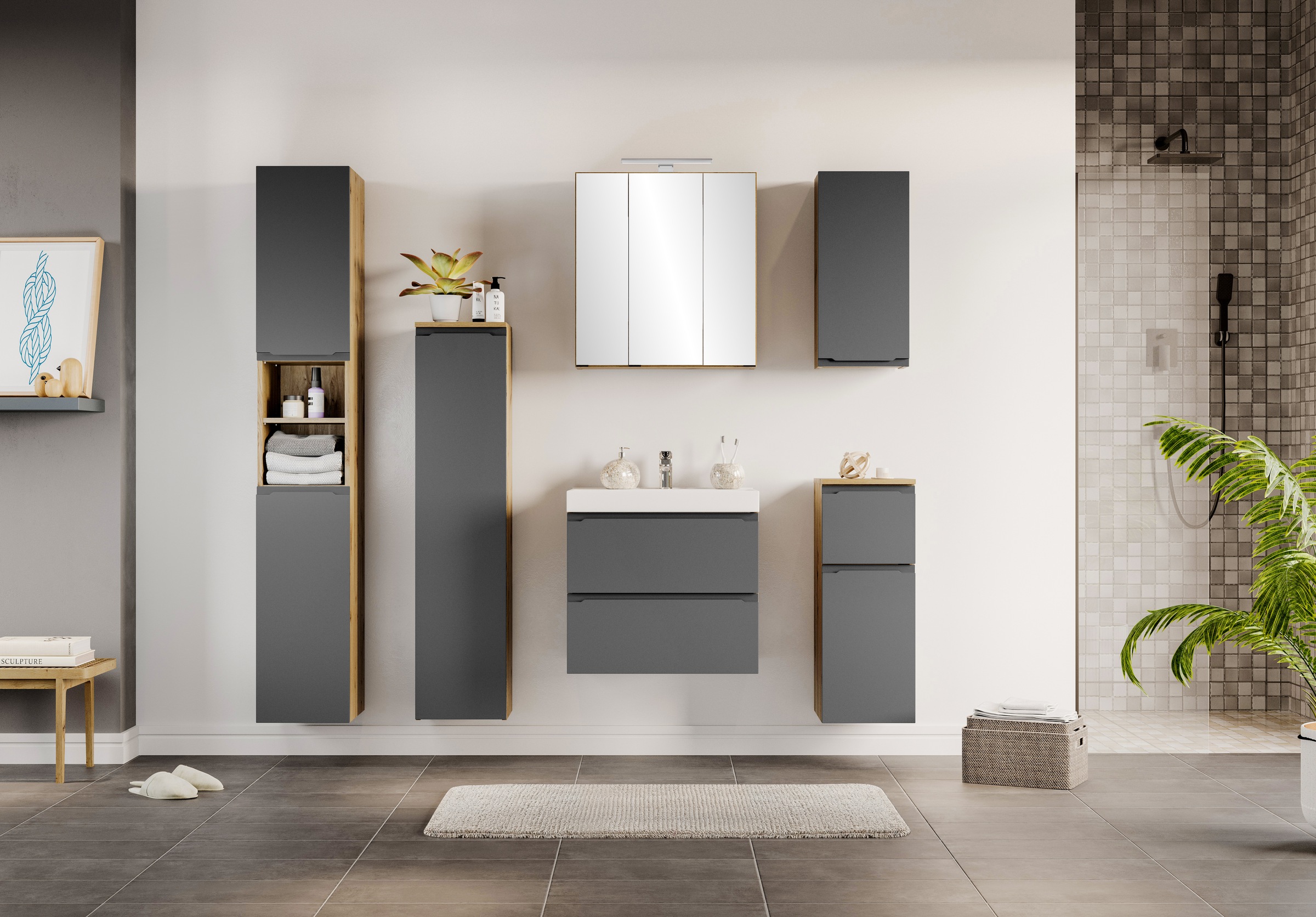 welltime Badezimmerspiegelschrank »CABO, gedämpfte Scharniere« Rundumsicht, dank besonderer Klapptechnik