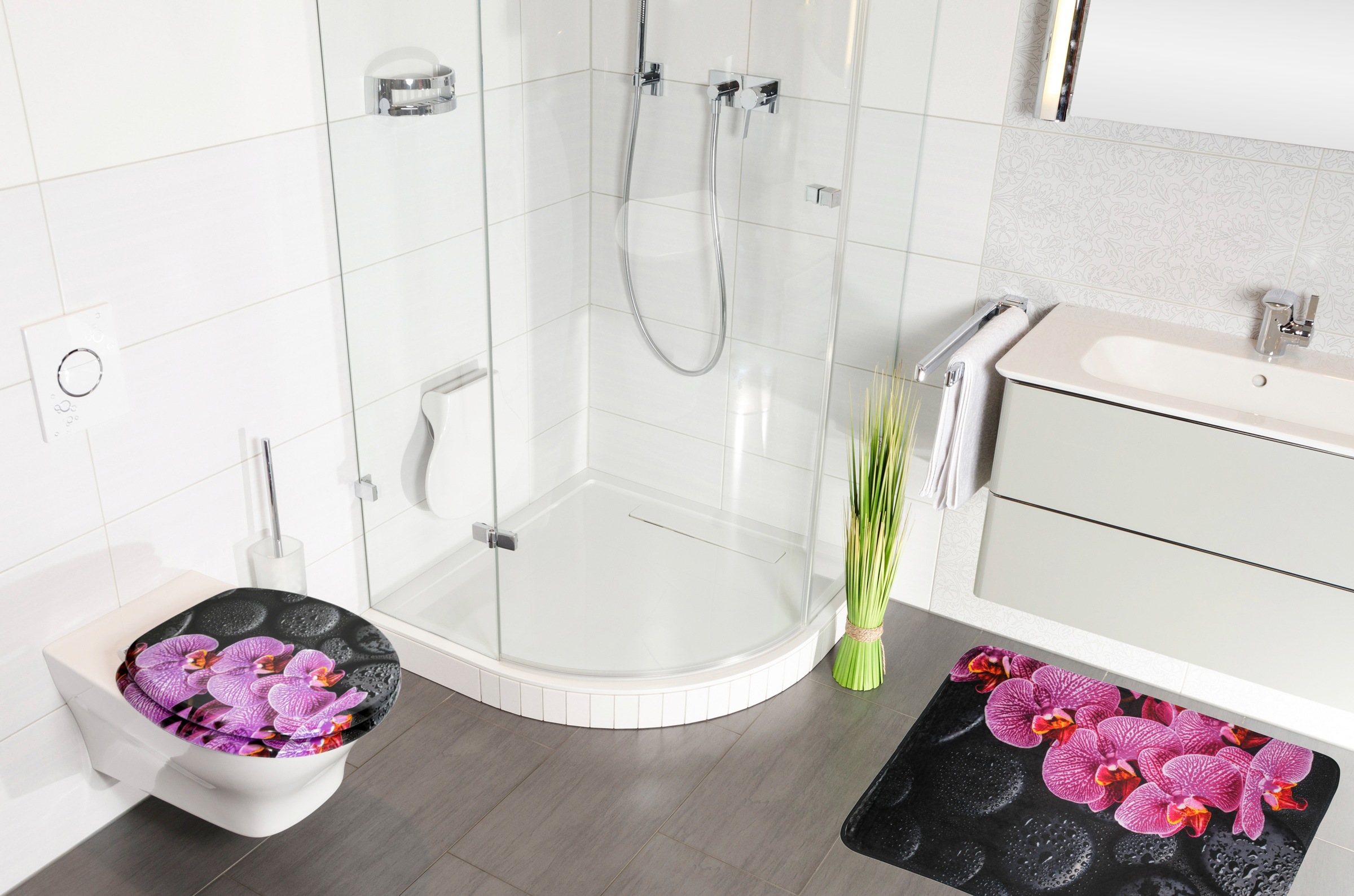 Sanilo Badaccessoire-Set »Madeira«, (Komplett-Set, 3 tlg.), bestehend aus WC-Sitz, Badteppich und Waschbeckenstöpsel