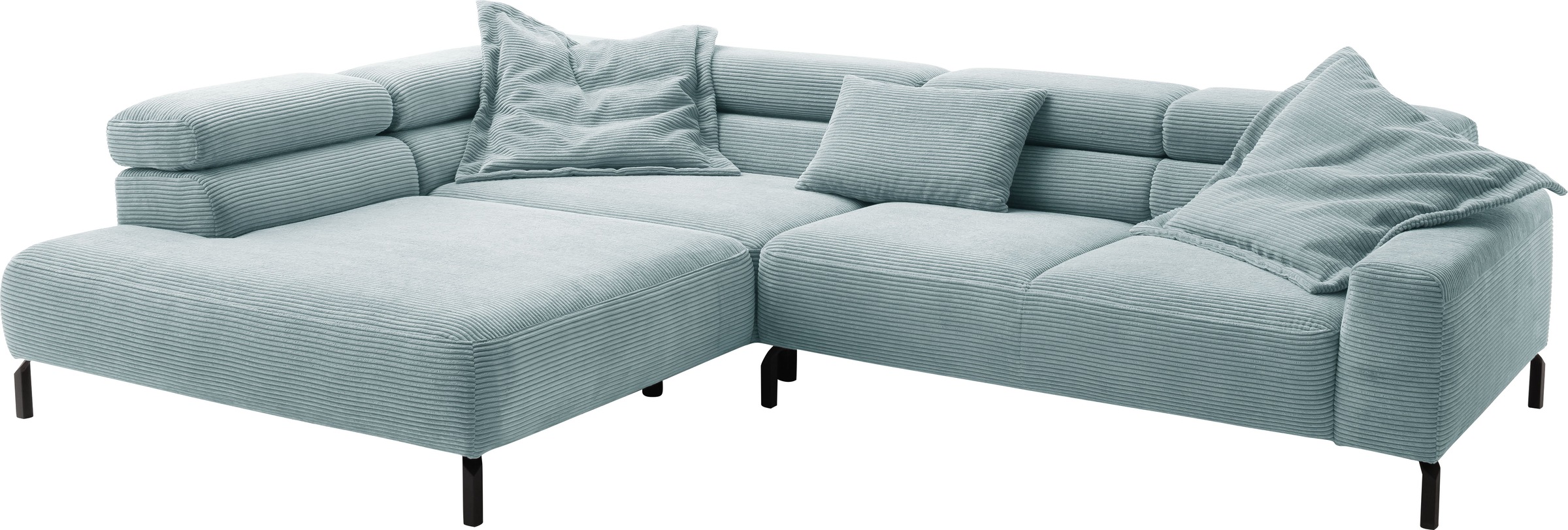 Home affaire Ecksofa »Antonelli, L-Form,  incl. Kopfteilverstellung, Breite 312 cm« ohne Sitztiefenverstellung, in Cord, bleu