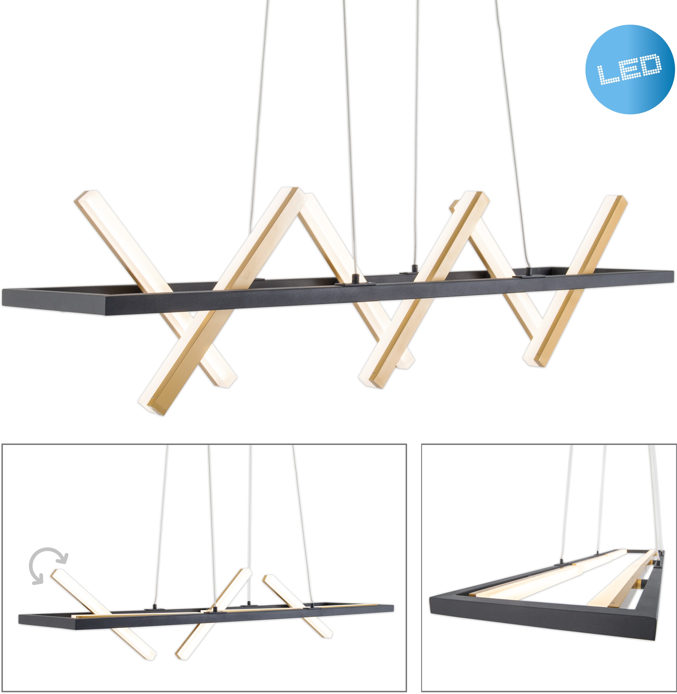 näve LED Pendelleuchte »Cadice«, 6 flammig, Leuchtmittel LED-Board | LED fest integriert, Effizienzklasse: G, Farbe: gold, schwarz, Lichtfarbe: warmweiß
