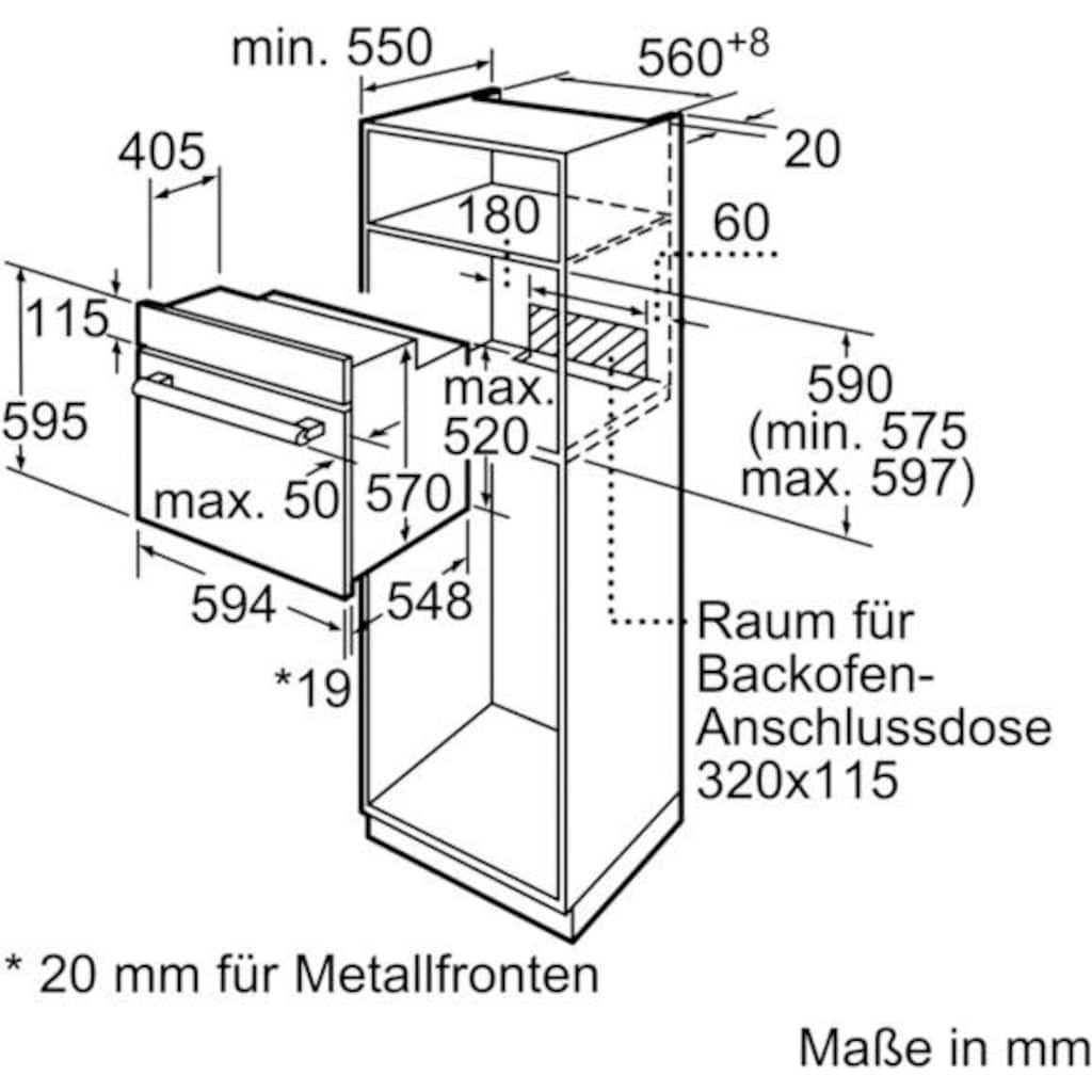 BOSCH Einbaubackofen »HBF133BR0«, Serie 2, HBF133BR0, mit Teleskopauszug nachrüstbar, ecoClean Direct