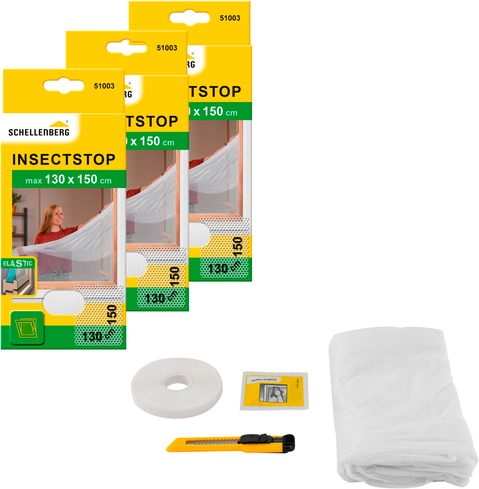 SCHELLENBERG Fliegengitter-Gewebe »Elastic ohne bohren«, elastischer Insektenschutz für Fenster, 130 x 150 cm, anthrazit, weiß