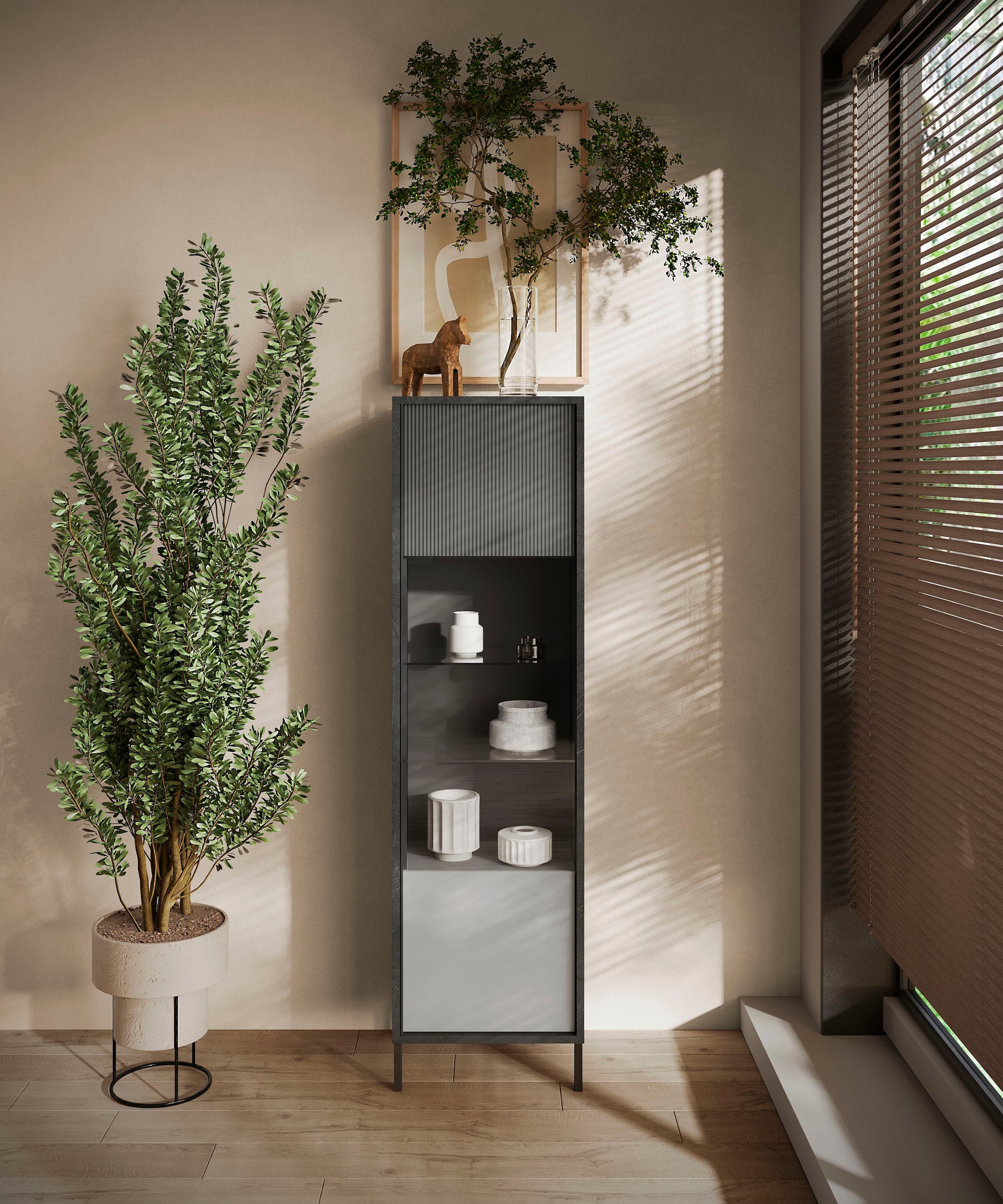 INOSIGN Vitrine »Everest Höhe 203 cm, Standvitrine mit 1 Tür«, Hochschrank, Anrichte, Soft/Self Closing, Korpus 22 mm