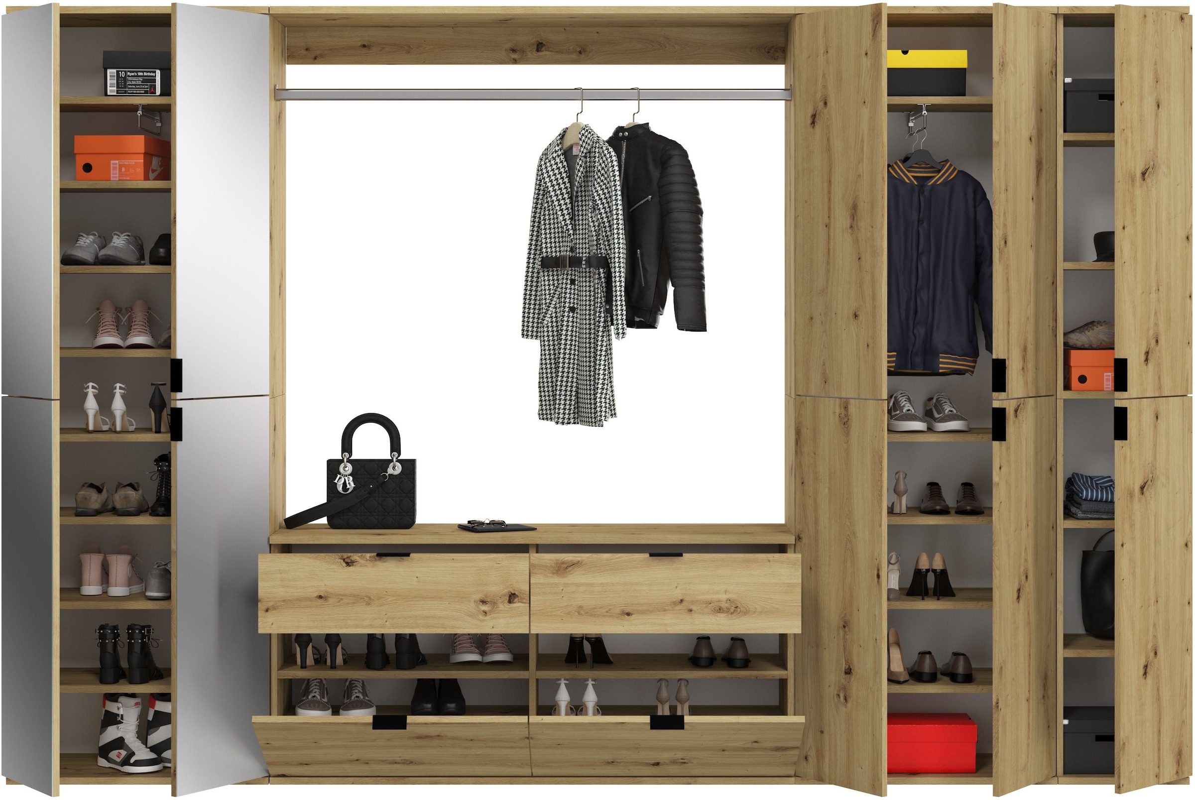INOSIGN Garderoben-Set »Trondheim, Breite 273 cm, 6-teilig, bestehend aus:«, (Set, 5 St.), 3x Garderobenschrank, 1 Kommode, 1 Garderobenstange, 1 Ablageboden