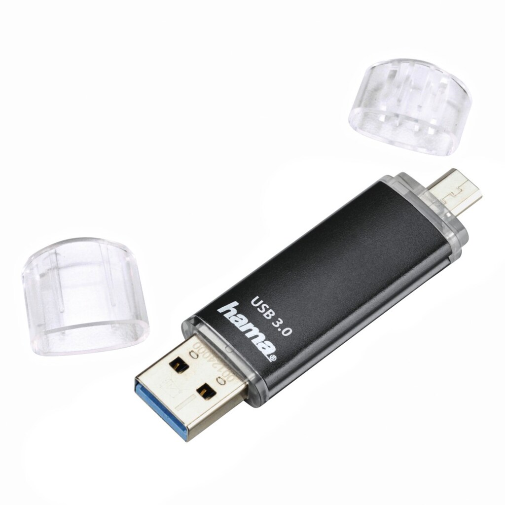 Hama USB-Stick »Schmale Verpackung«, (USB 3.0 Lesegeschwindigkeit 40 MB/s), "Laeta Twin", USB 3.0, 64GB, 40MB/s,Schwarz