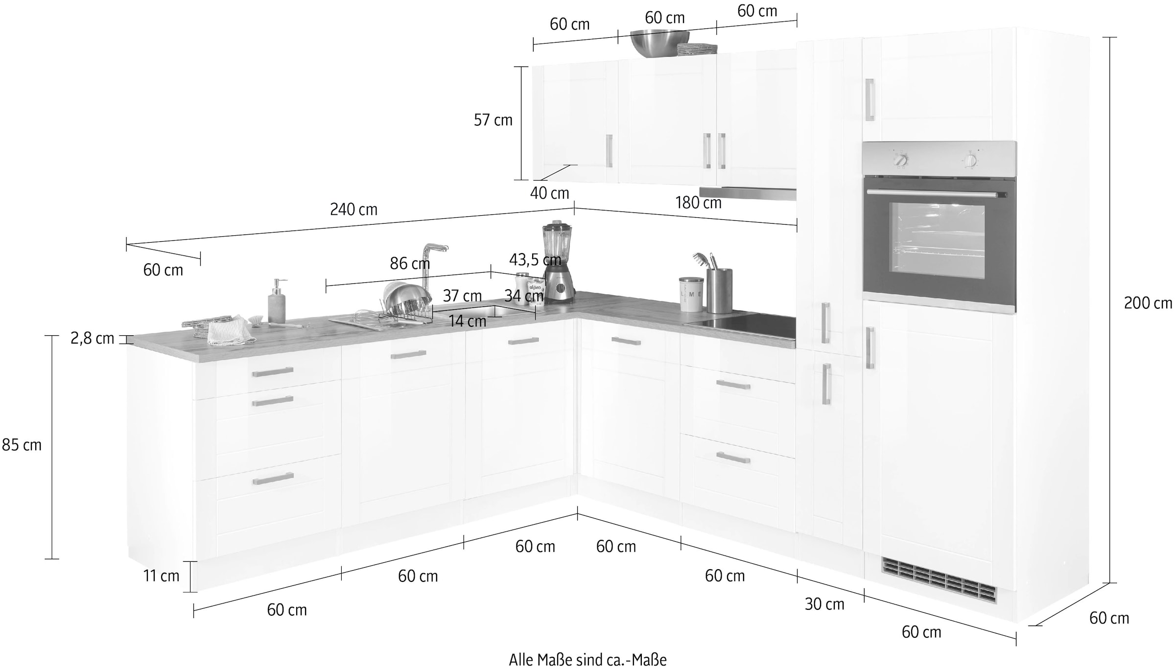 KOCHSTATION Winkelküche »KS-Tinnum«, mit E-Geräten, Stellbreite 240/270 cm