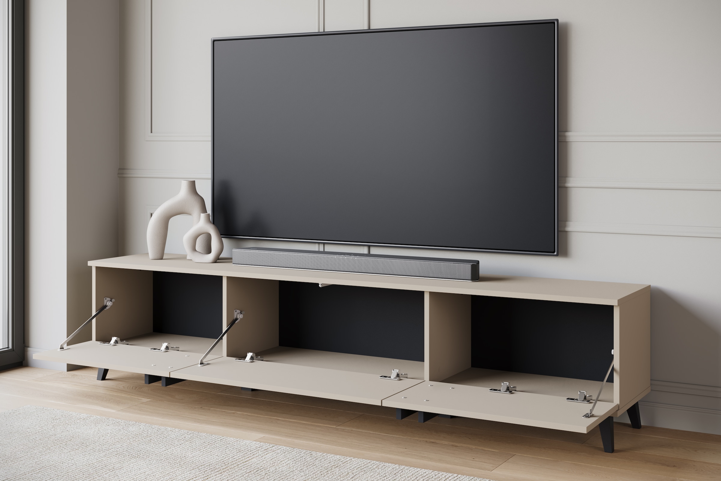 INOSIGN Lowboard »Helsinki, TV-Kommode Breite 180cm«, (1 St.), modernes Design, 3 Klapptüren