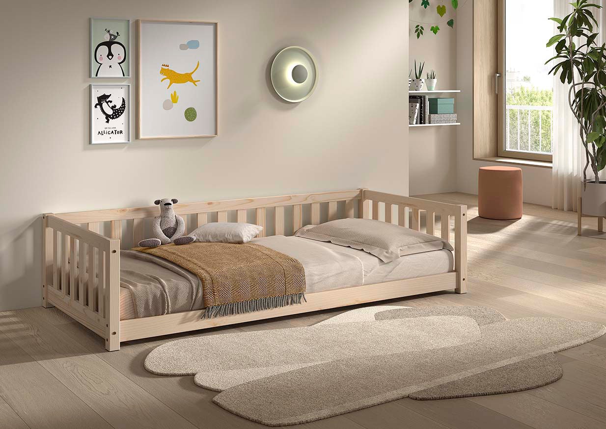 Vipack Kinderbett »Dallas, Massivholzbett, umbaubar vom Boden- zum Daybett« inkl. Rolllattenrost und Sprossenumrandung, 90 oder 140x200 cm breit,  stabil und standfest gebaut, wahlweise Kiefer massiv natur oder weiß