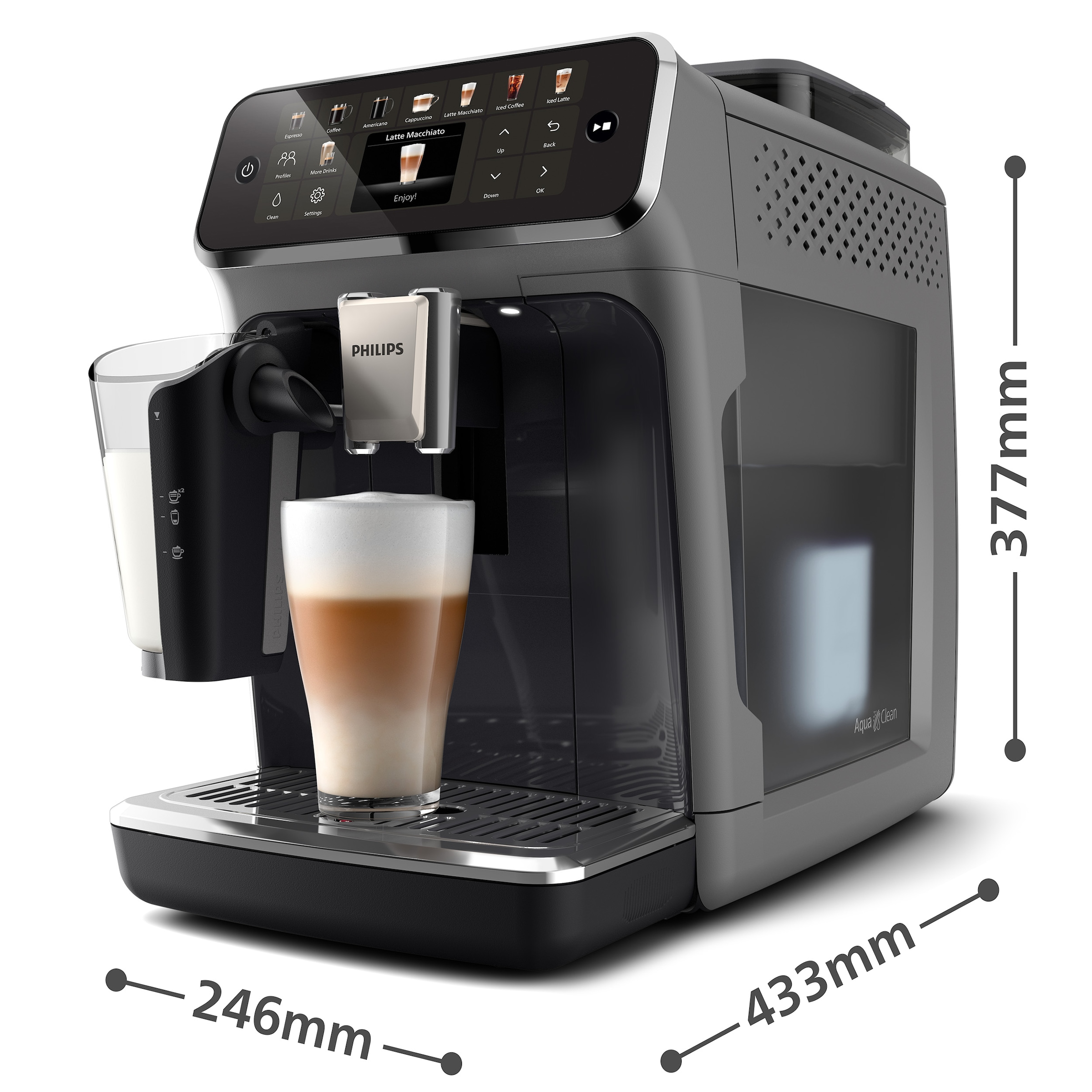 Philips Kaffeevollautomat »EP5544/50 5500 Series, 20 Kaffeespezialitäten (heiß oder eisgekühlt),«, LatteGo-Milchsystem, SilentBrew Technologie, Schwarz/Grau