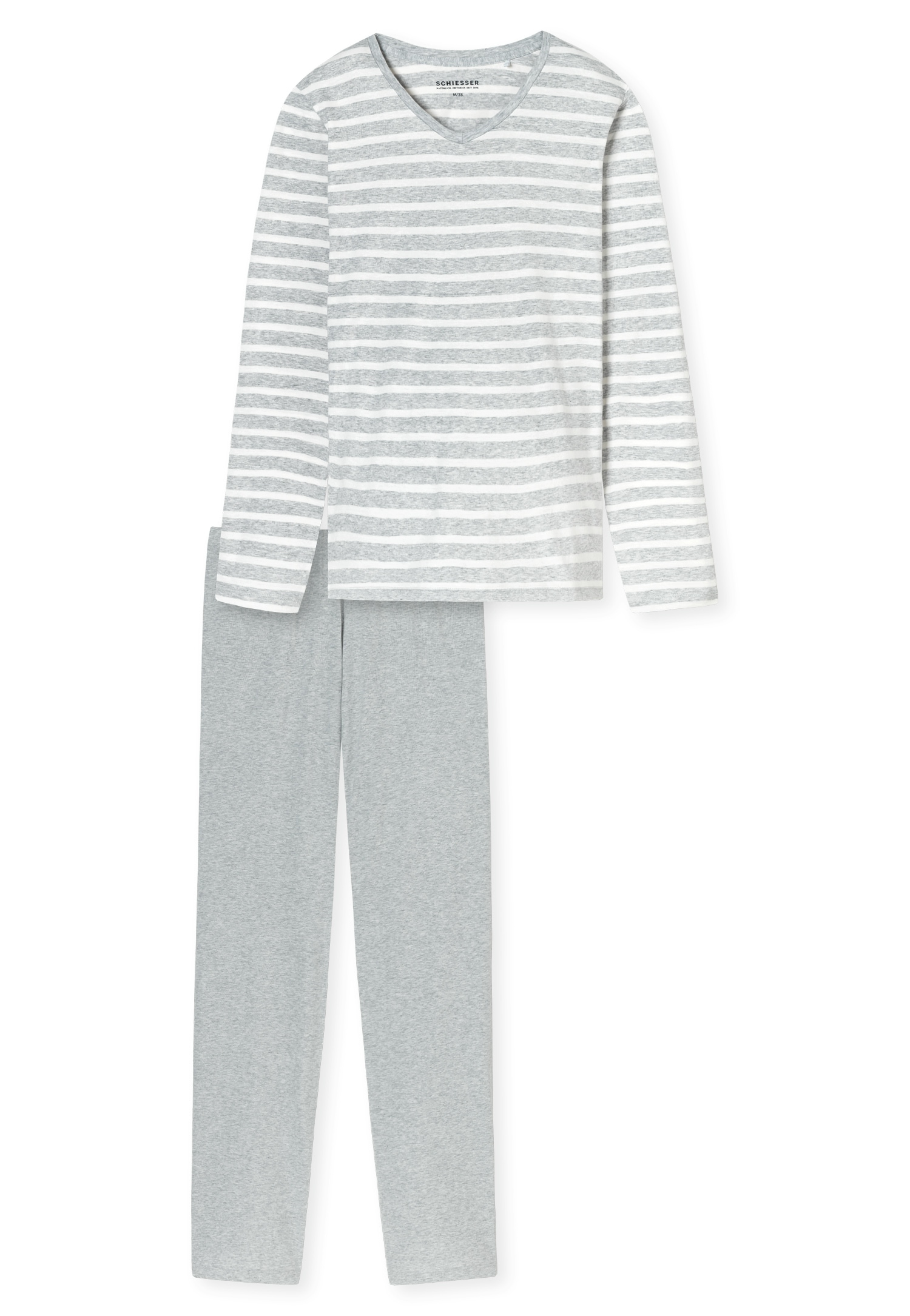 Schiesser Schlafanzug »Casual Essentials«, (2 tlg.), Baumwolle, V-Ausschnitt, langärmelig
