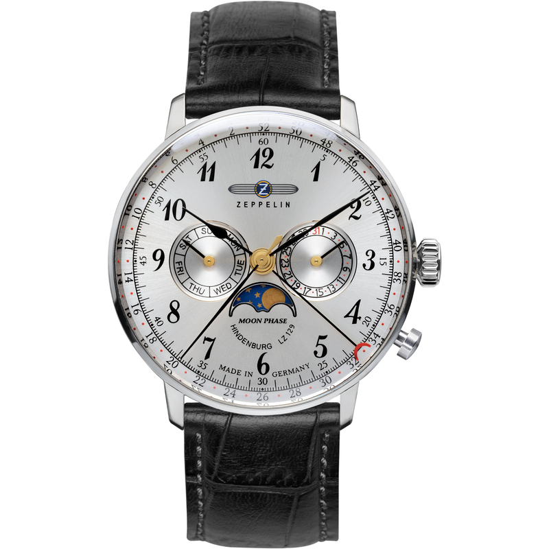 ZEPPELIN Multifunktionsuhr »LZ 129 Hindenburg Moonphase« Armbanduhr, Quarzuhr, Herrenuhr, Datum, Mondphase, Made in Germany schwarz-silberfarben...