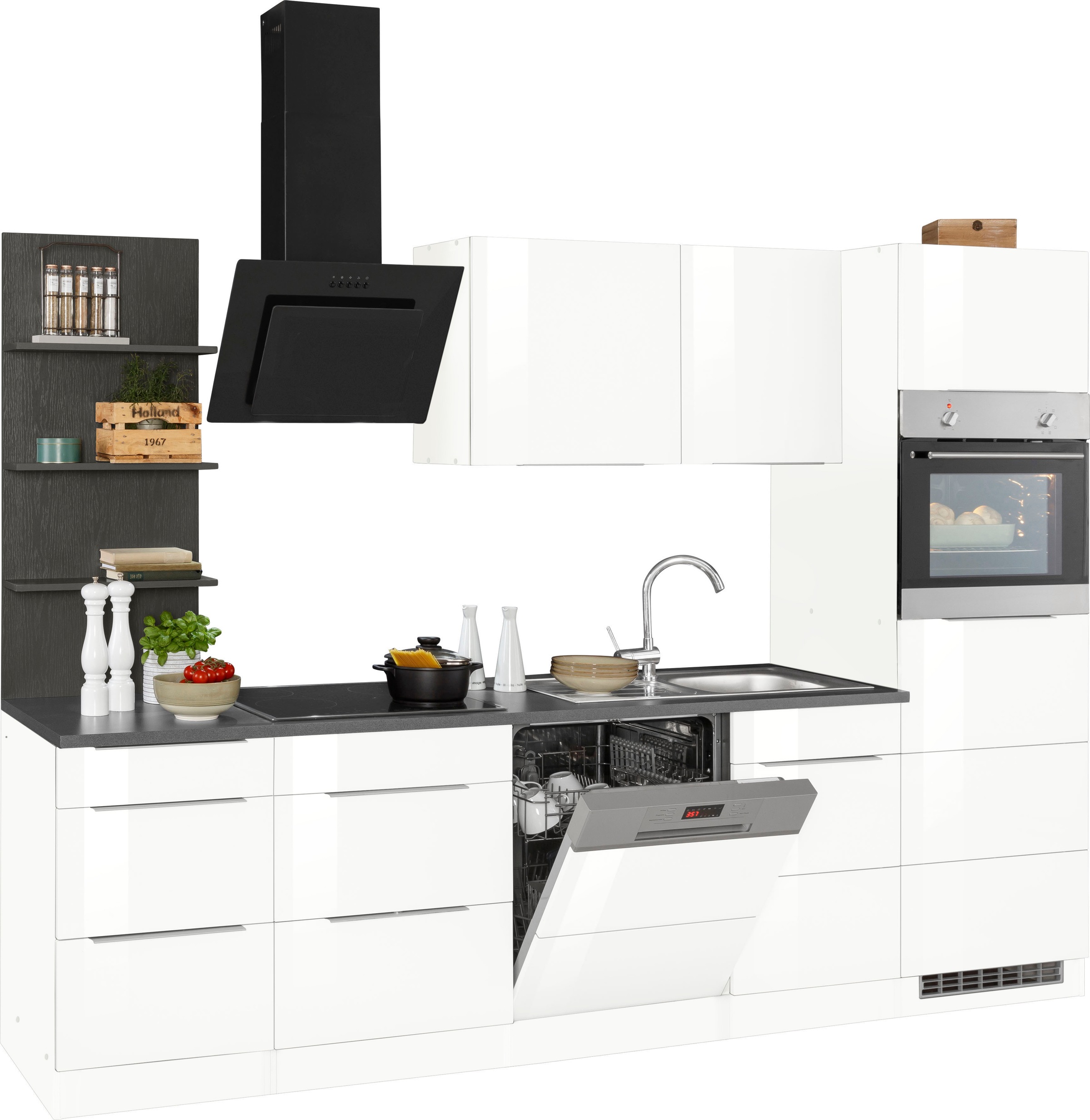 KOCHSTATION Küchenzeile »KS-Brindisi Breite 280 cm«, wahlweise mit E-Geräten und Induktion, mit MDF-Fronten und Regal