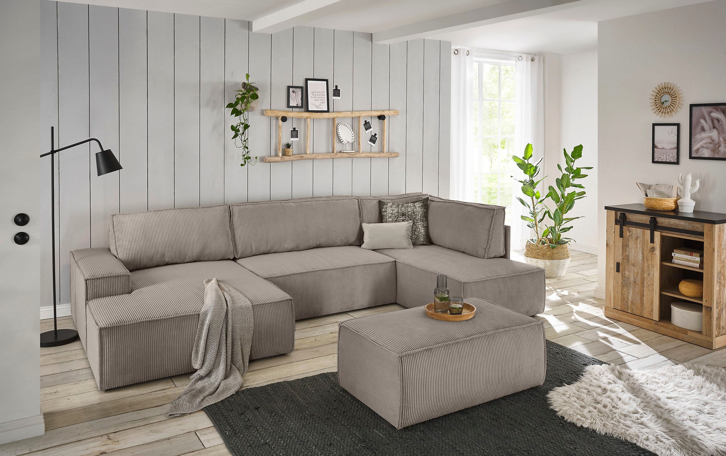 Home affaire Wohnlandschaft »SHERWOOD 329 cm, U-Form, Schlafsofa,«