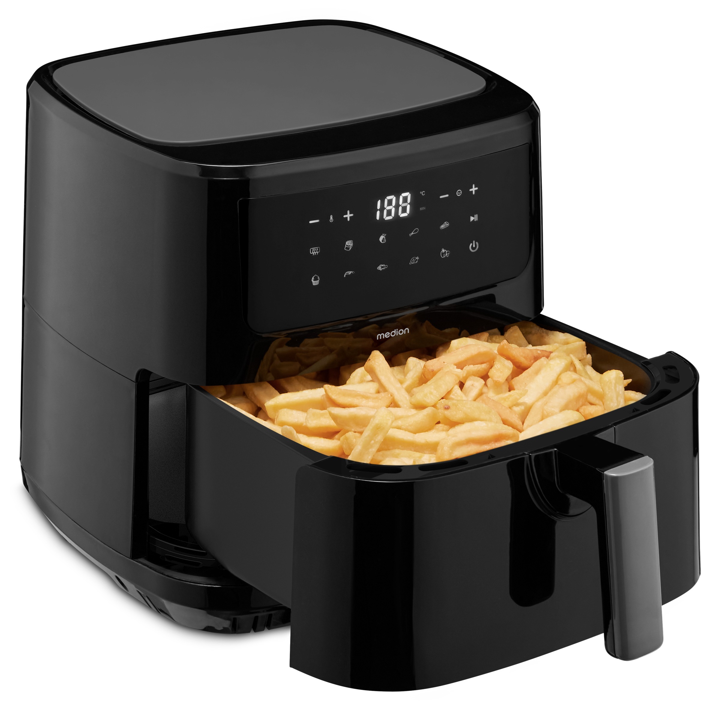 Medion® Heißluftfritteuse »P10 XL (MD 11750), 6,8 L Korbvolumen, 9 Automatikprogramme, Vorheizen«, 2000 W, Fassungsvermögen 6,8 l, Temperatur einstellbar 50 - 200 °C, ILAG Beschichtung, Timer