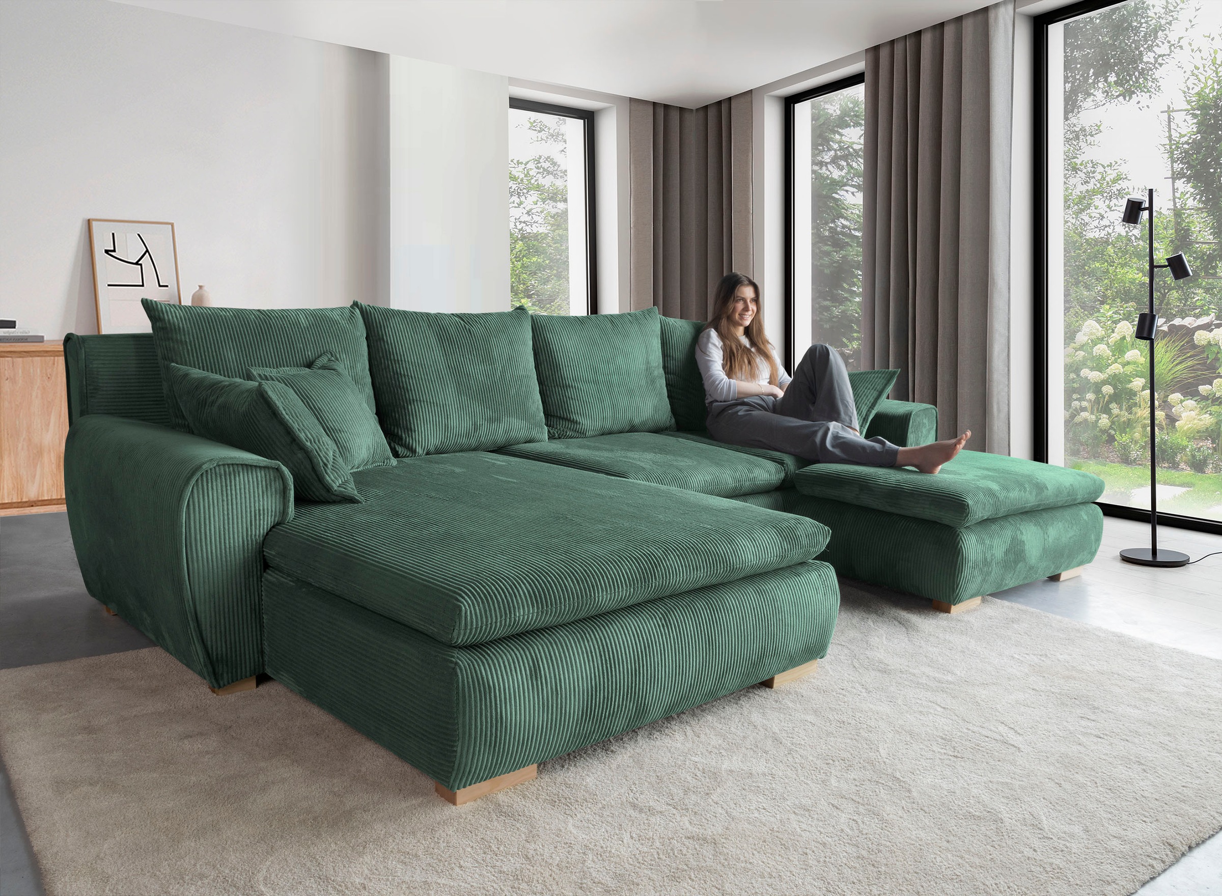 Home affaire Ecksofa »Katja L-Form«, Cord Bezug, inkl. Schlaffunktion und Stauraum