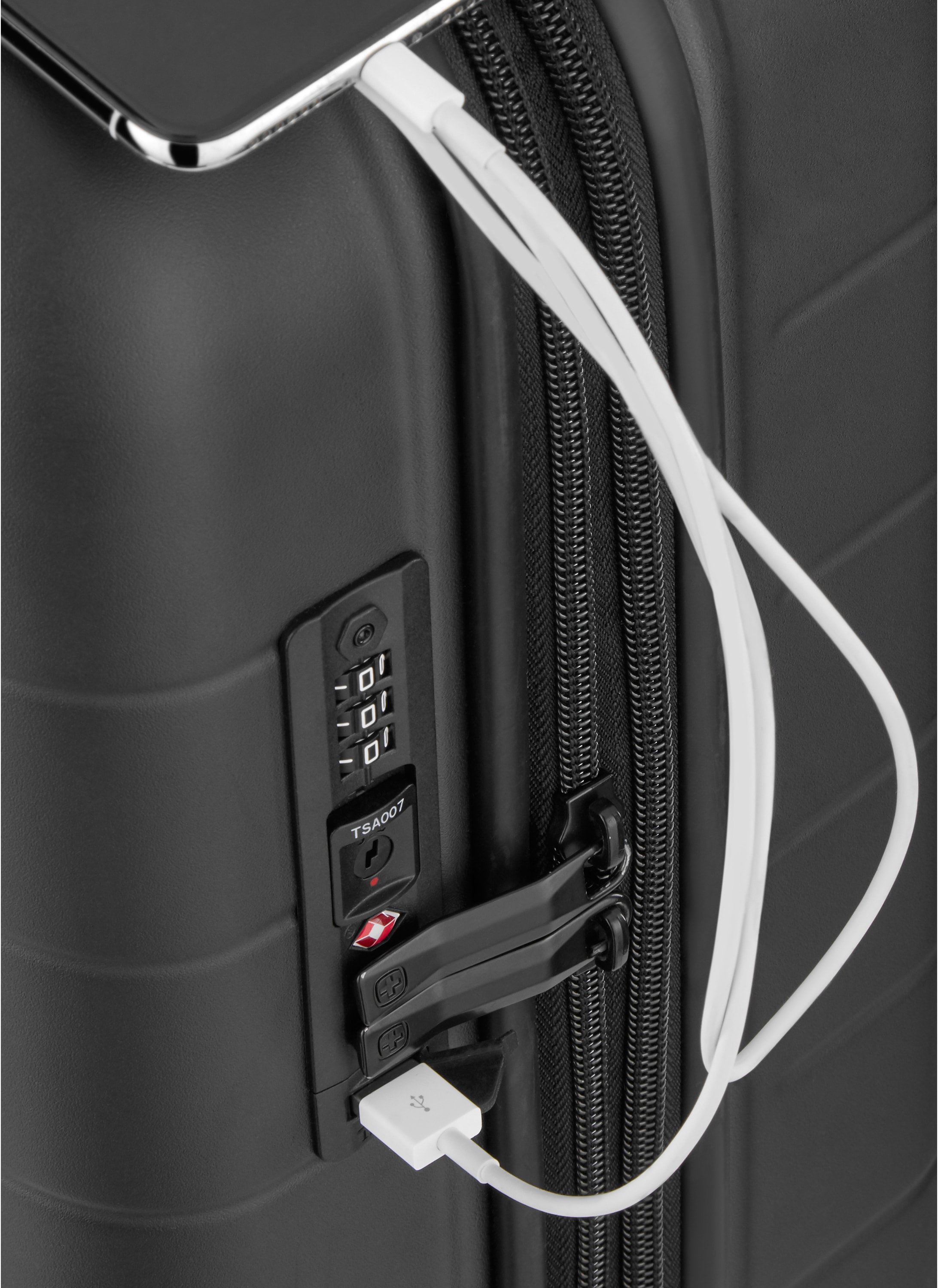 Wenger Business-Trolley »Syntry Carry-On, grau«, 4 Rollen, mit Volumenerweiterung, USB-Schleuse& Frontfach für Laptop und Tablet