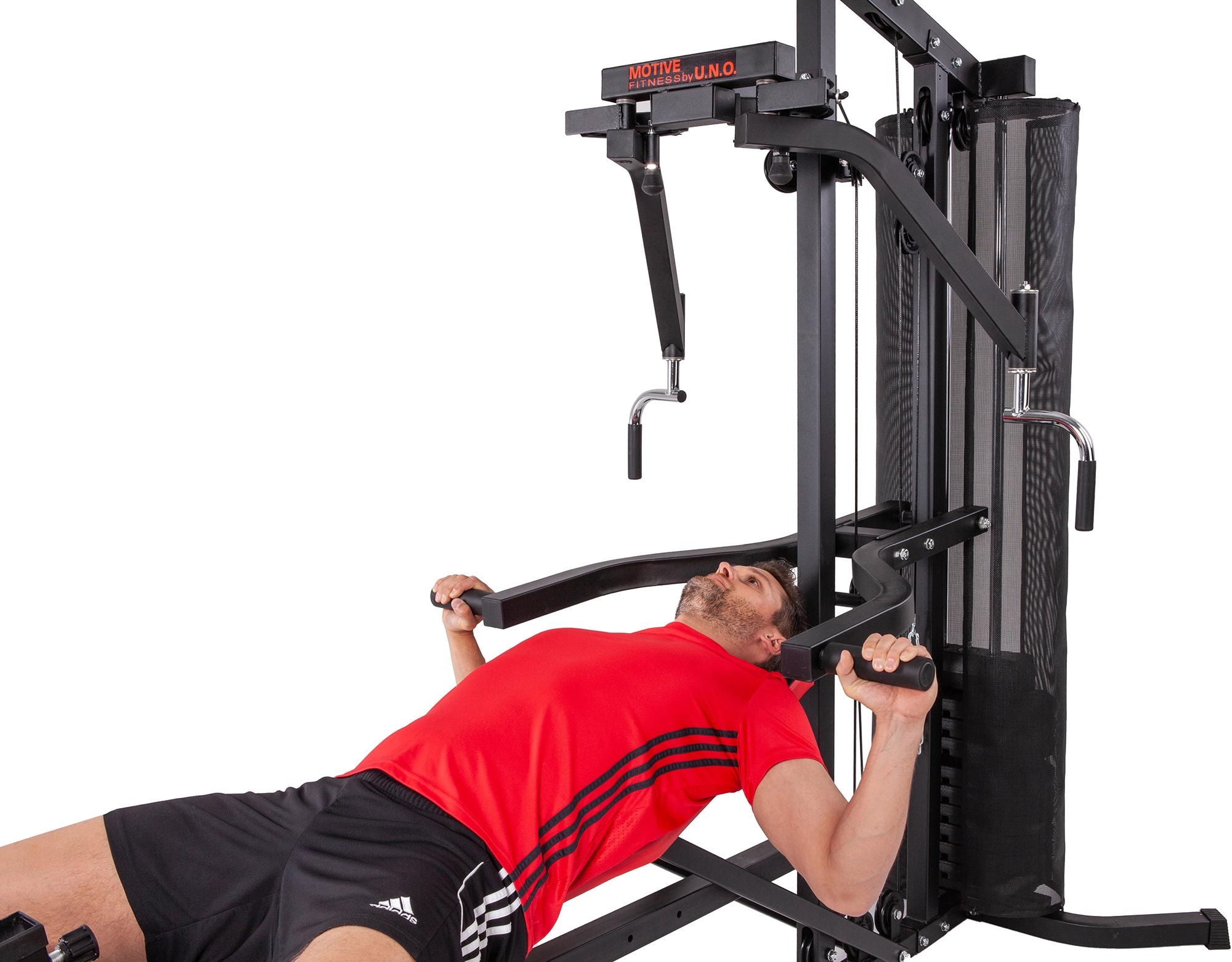 MOTIVE FITNESS by U.N.O. Kraftstation »Multi-Gym Competition«, 10 Gewichtsblöcke, (Butterflystange, Latzug, Ruderfunktion und mehr), multifunktionale Fitnessstation, max. Trainingsgewicht 45 kg