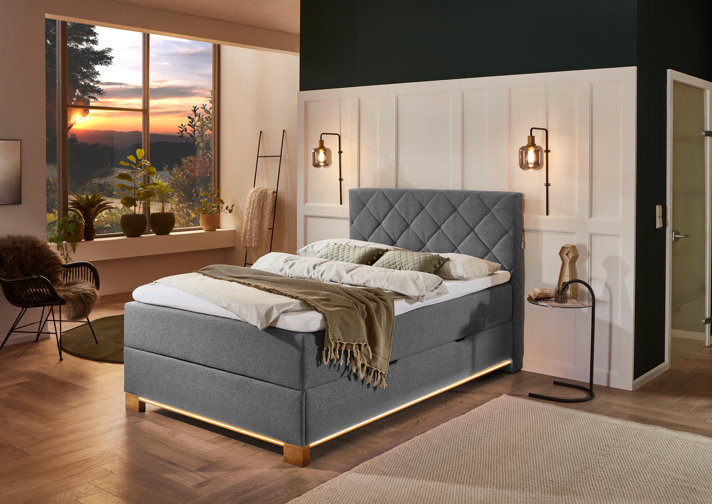 meise.möbel Boxspringbett »Messina«, inkl. Bettkasten, LED-Beleuchtung und Topper