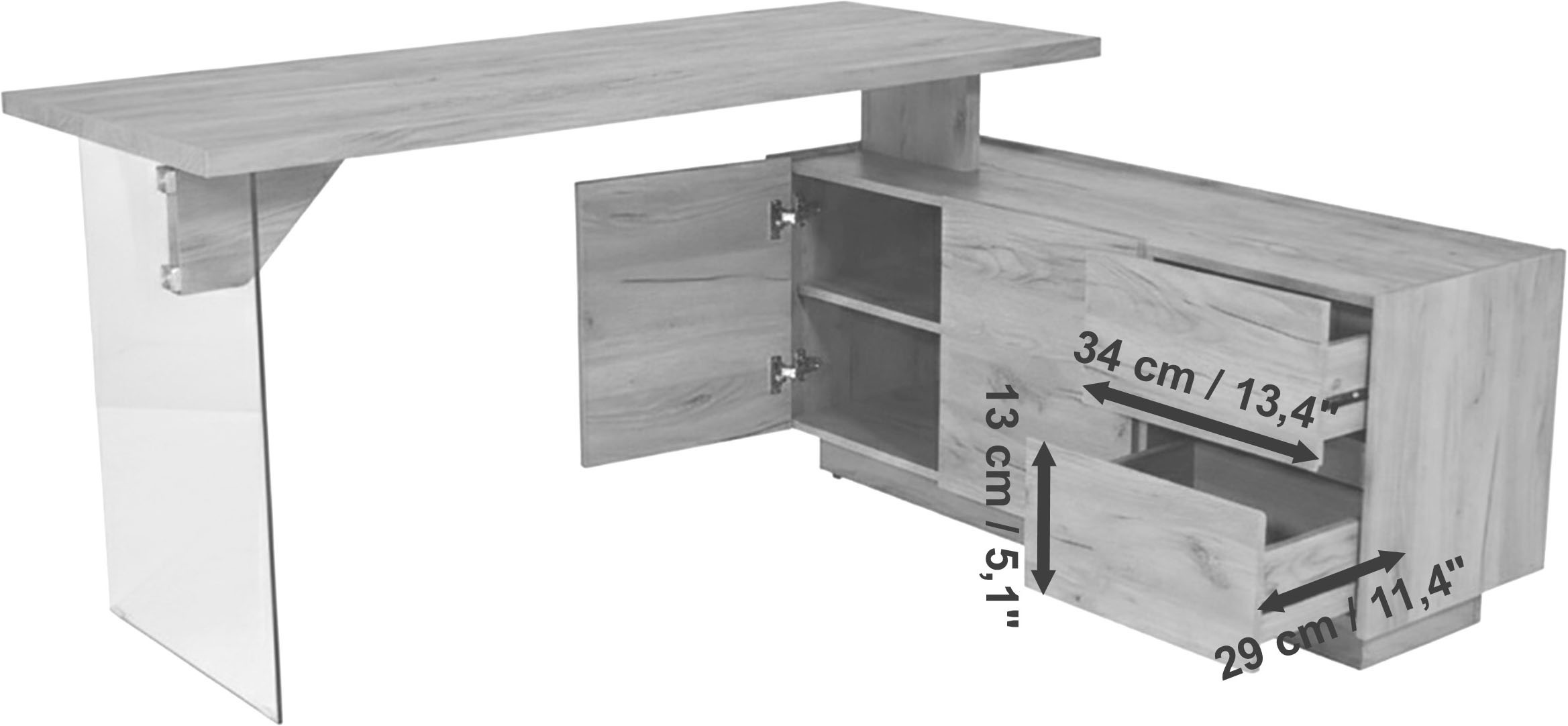 Jahnke Eckschreibtisch »LUX C 160 E« Eckschreibtisch, wechselseitig montierbar, Glas, 2 Fächer+2Schubladen