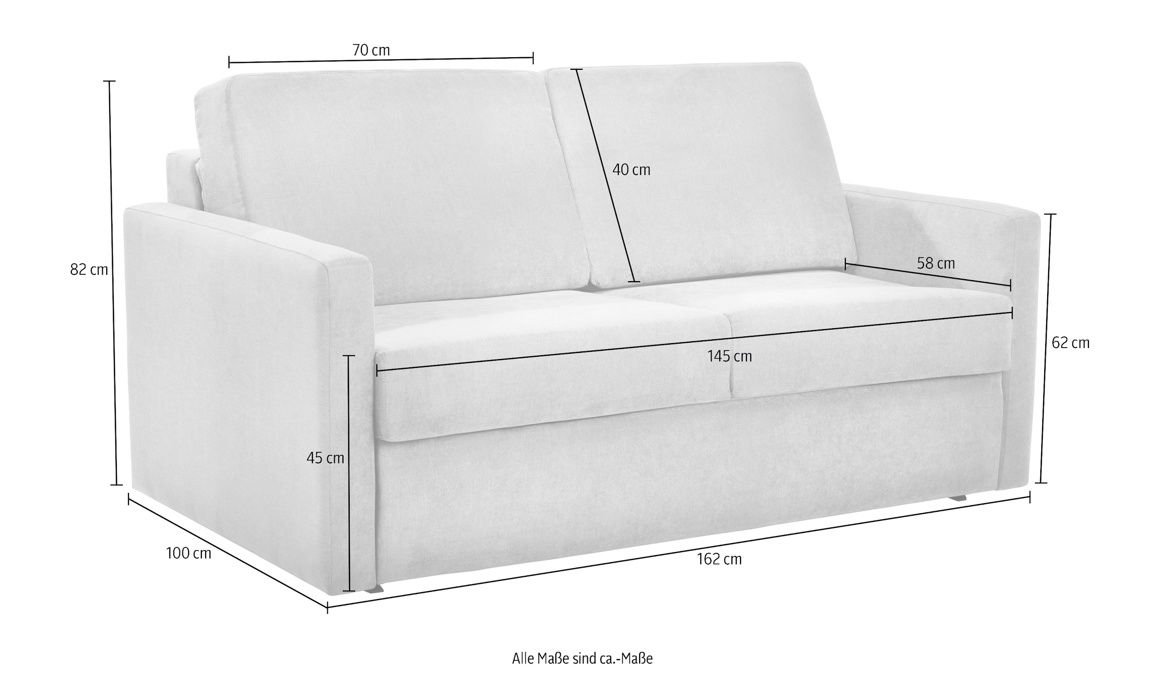 Places of Style Schlafsofa »Goldpoint 162 cm, Dauerschläfer, Liegefläche 120/200cm,«, 2-Sitzer mit Bettfunktion, Bonell-Federkernmatratze