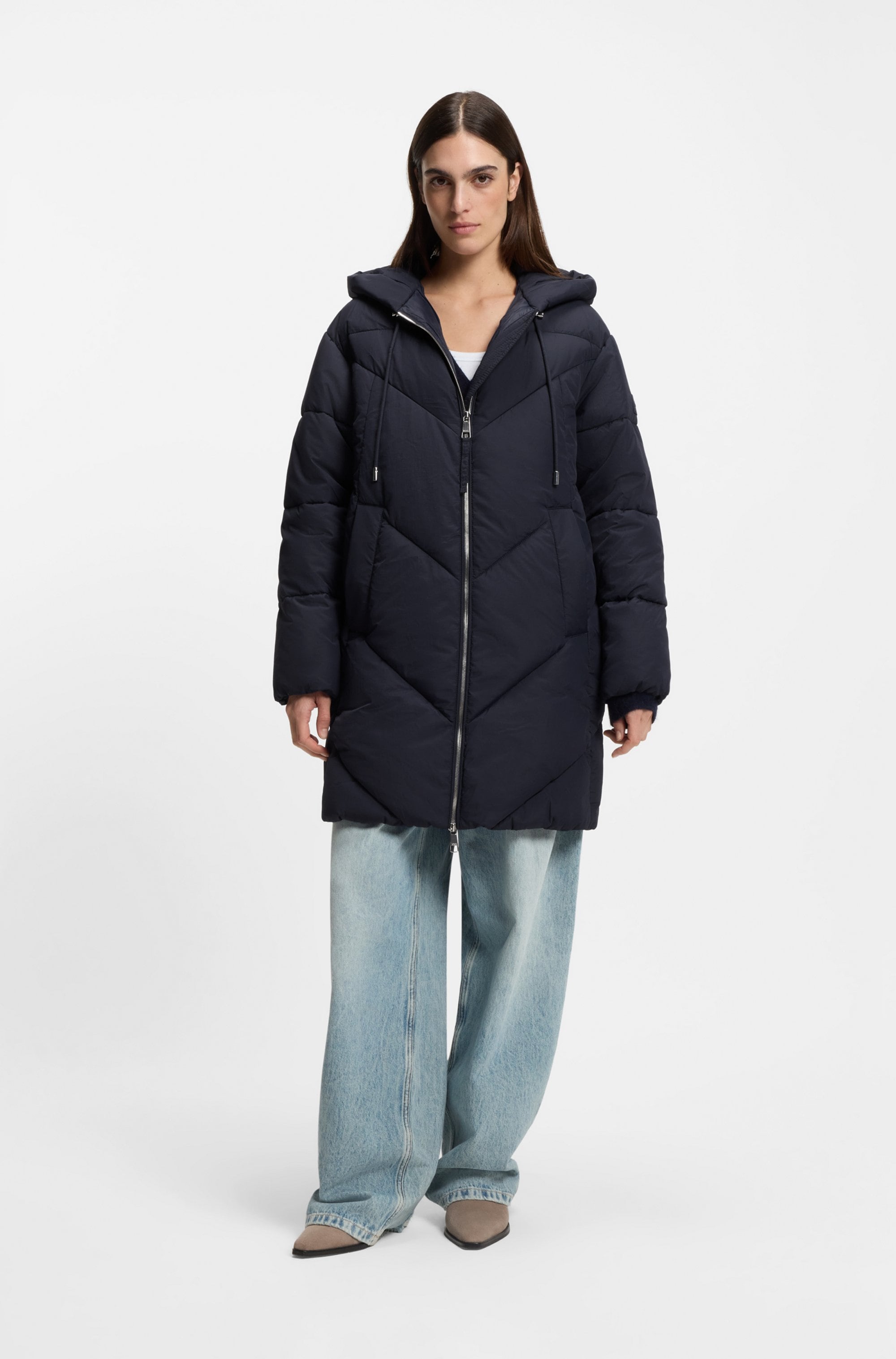 BOSS ORANGE Steppmantel »Piapolly Premium Damenmode« mit Kapuze, Chevron-Steppung