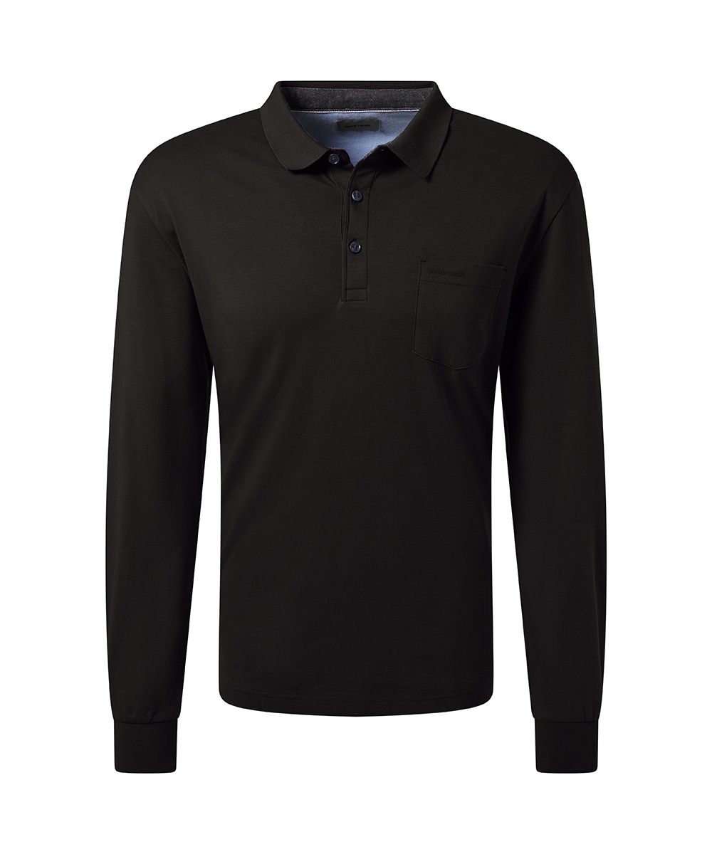 Pierre Cardin Langarm-Poloshirt, Brusttasche mit Marken- Applikation