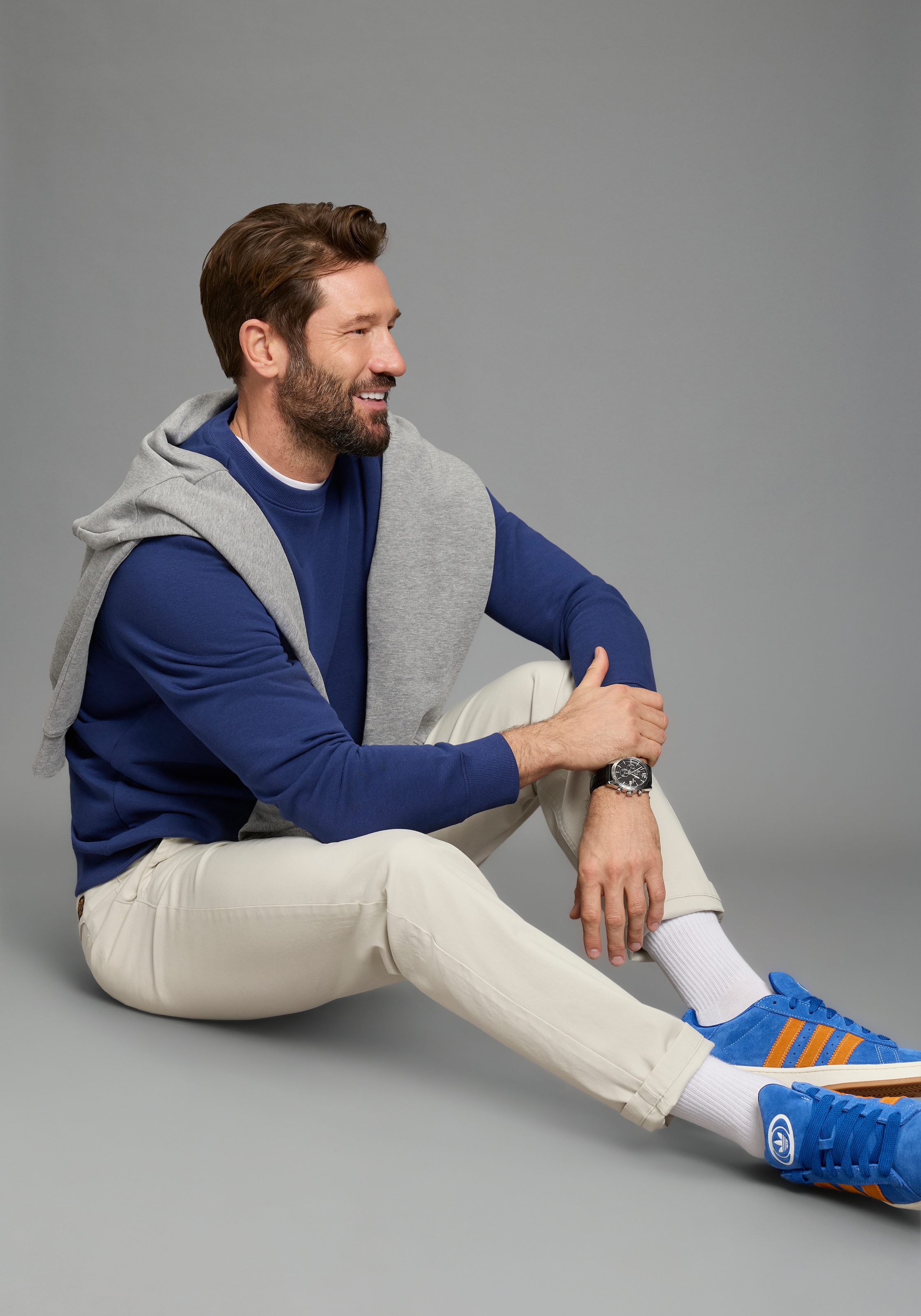 Man's World Sweatshirt, 2 tlg. mit Rundhalsausschnitt, unifarben, Langarm, normale Passform
