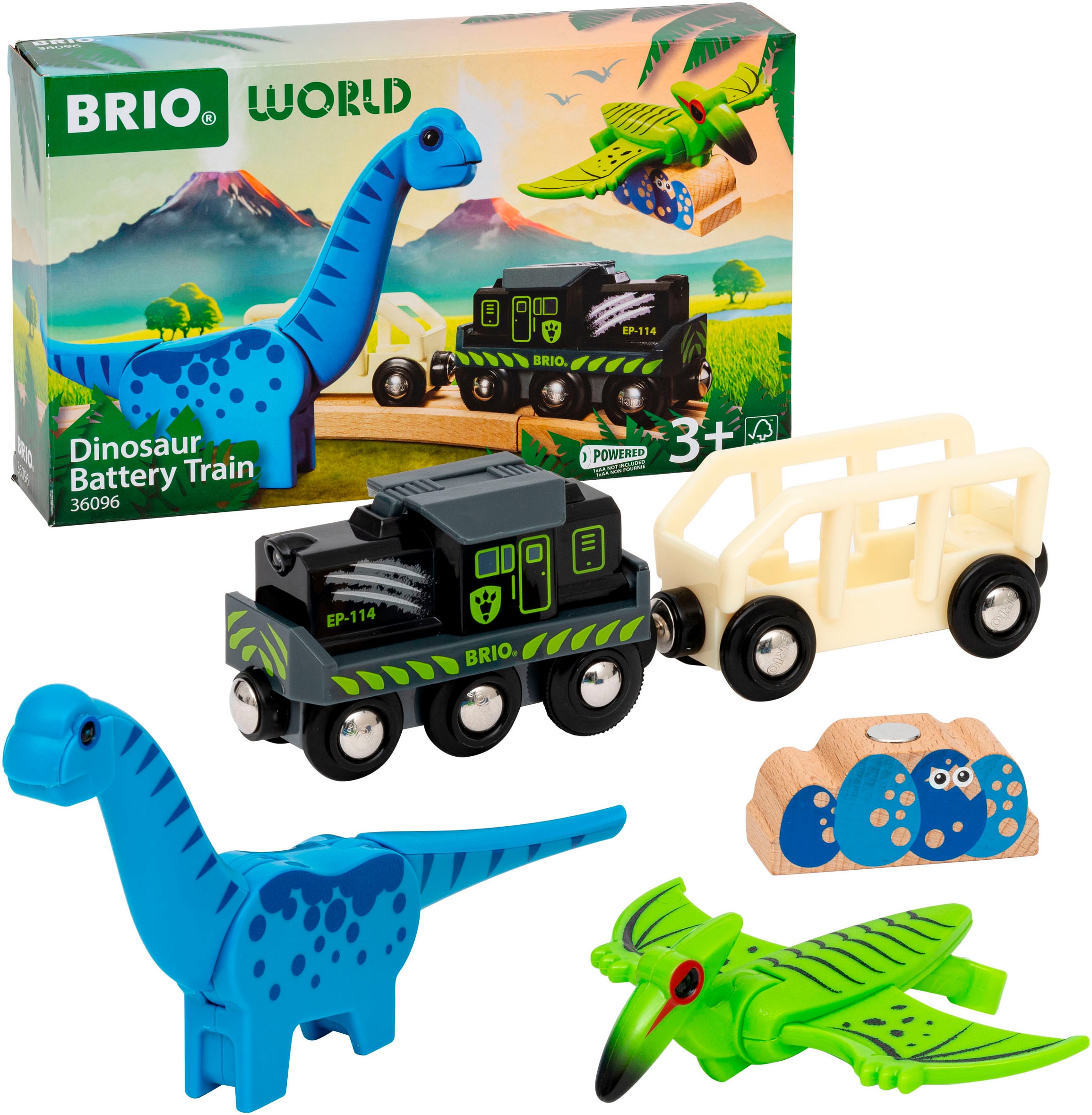 Spielzeug-Eisenbahn »BRIO® WORLD, Dinosaurier Batteriezug«, (Set, 5 tlg.), FSC® -...