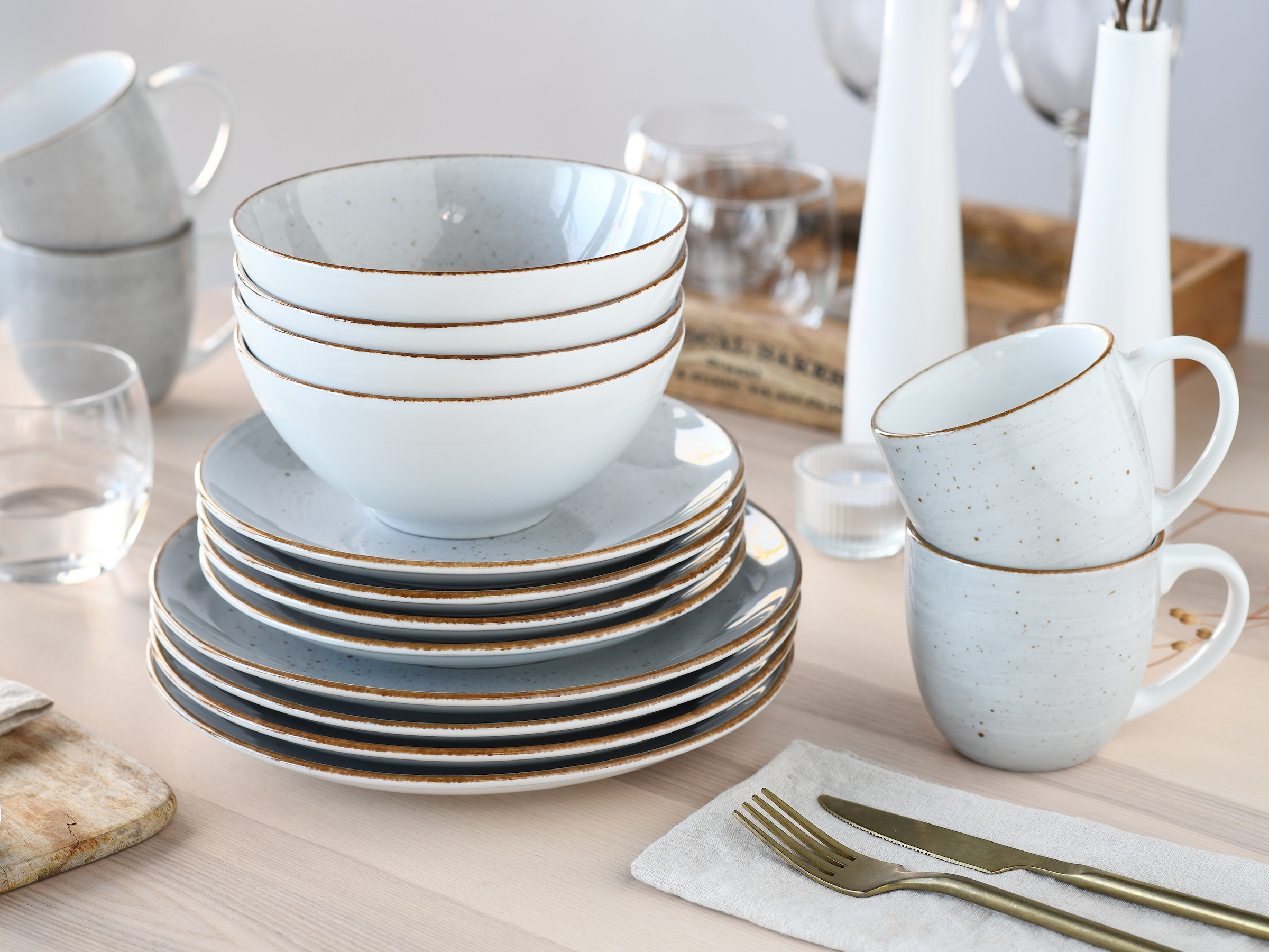 CreaTable Kombiservice »Vintage Nature, Service 16-tlg.« Naturverbundenes Design, Handgemalt