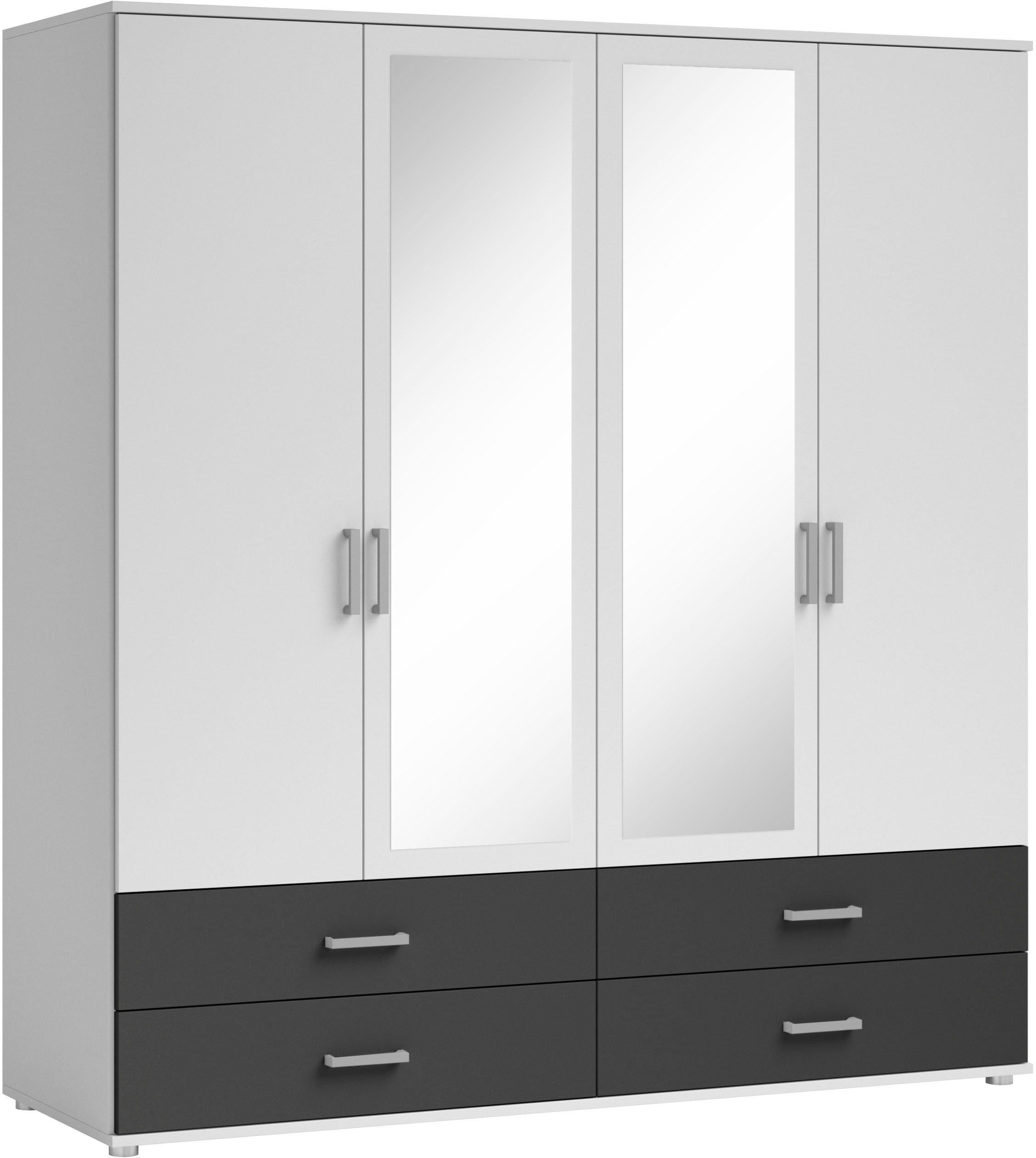 Schlafkontor Drehtürenschrank »Ivar Kleiderschrank mit Spiegel«, inklusive 2 Spiegeltüren und 2 farblich abgesetzten Schubkästen