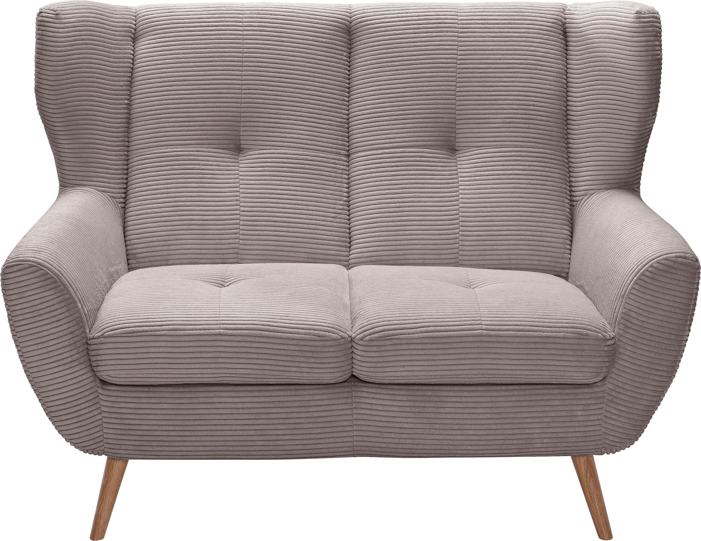 exxpo - sofa fashion 2-Sitzer »ALVESTA, Loungesofa, Küchensofa, hoher Sitzkomfort, Ohrenbackensofa«, gemütliche Rückenlehne, mit Knopfheftung und hohen Holzfüßen, in Cord