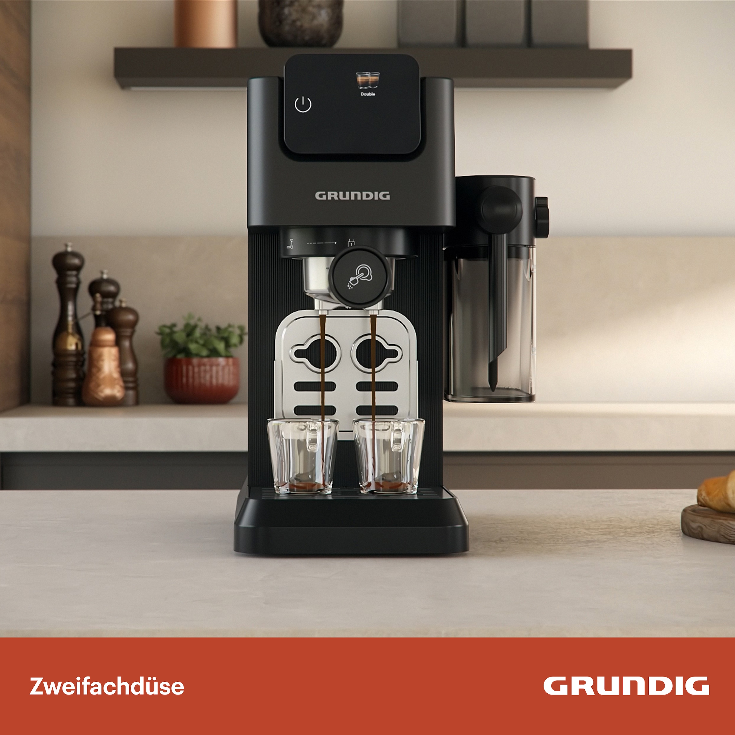 Grundig Siebträgermaschine »KSM 6430«, mit integriertem Milchbehälter, geeignet für Kaffeepads und Kapseln