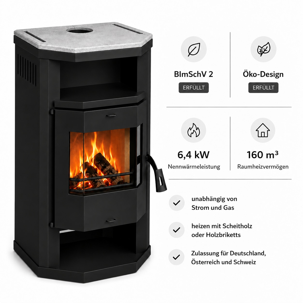 Hanseatic Kaminofen »Prios Top-Stein, Exklusiv, Lieferung bis ins Wohnzimmer« Prismatisch