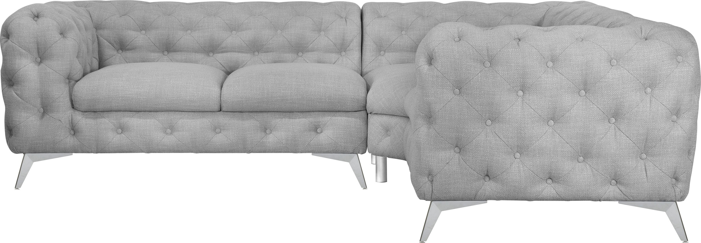 Leonique Chesterfield-Sofa »Ecksofa GLYNIS L-Form mit Wellenunterfederung, Maße B/T/H 264/264/75cm«, aufwändige Knopfheftung, moderne Chesterfield Optik, Fußfarbe wählbar