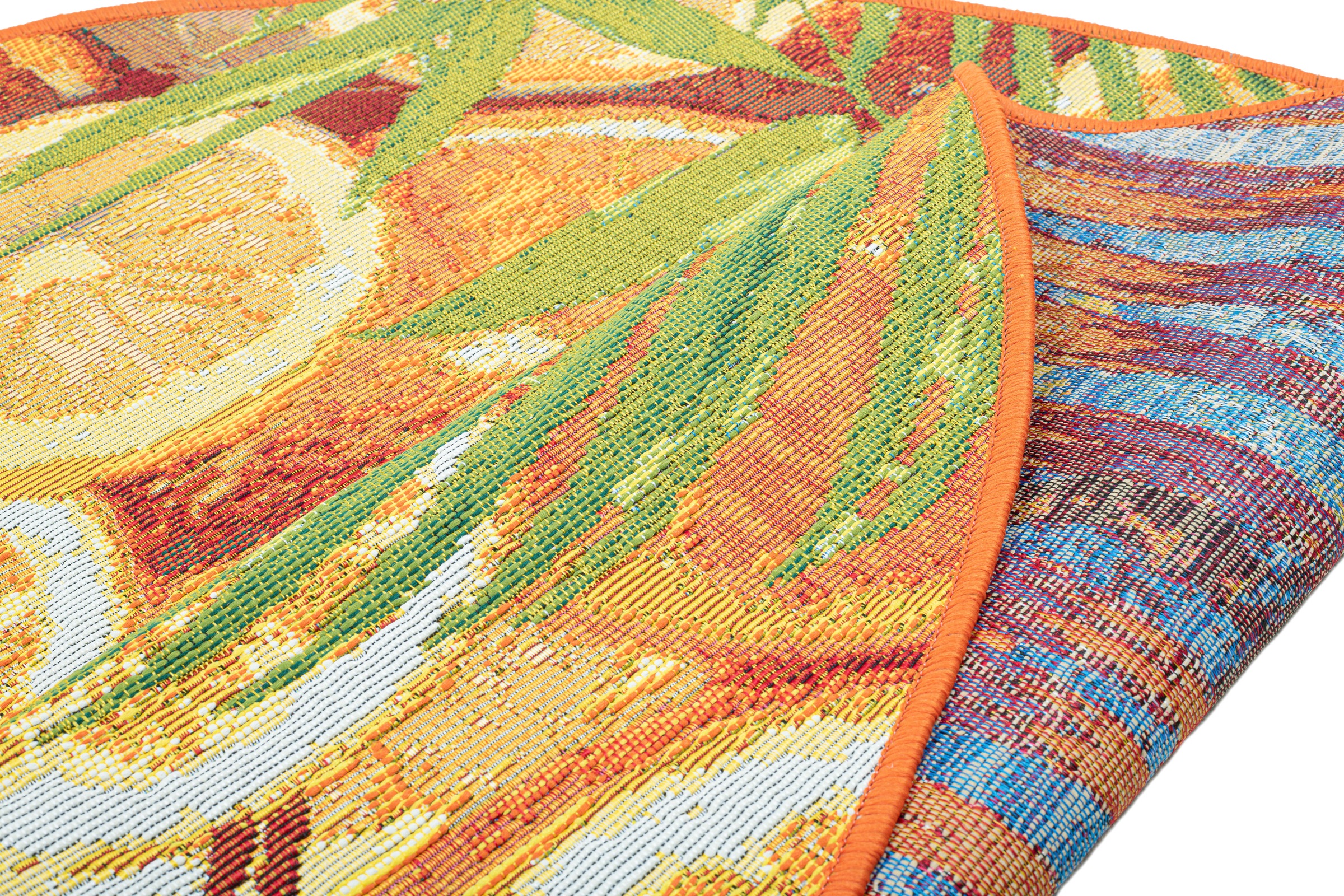 Sansibar Teppich »Rantum Beach 001«, rund, 5 mm Höhe, Flachgewebe, modernes Sommer Design, In- und Outdoor geeignet