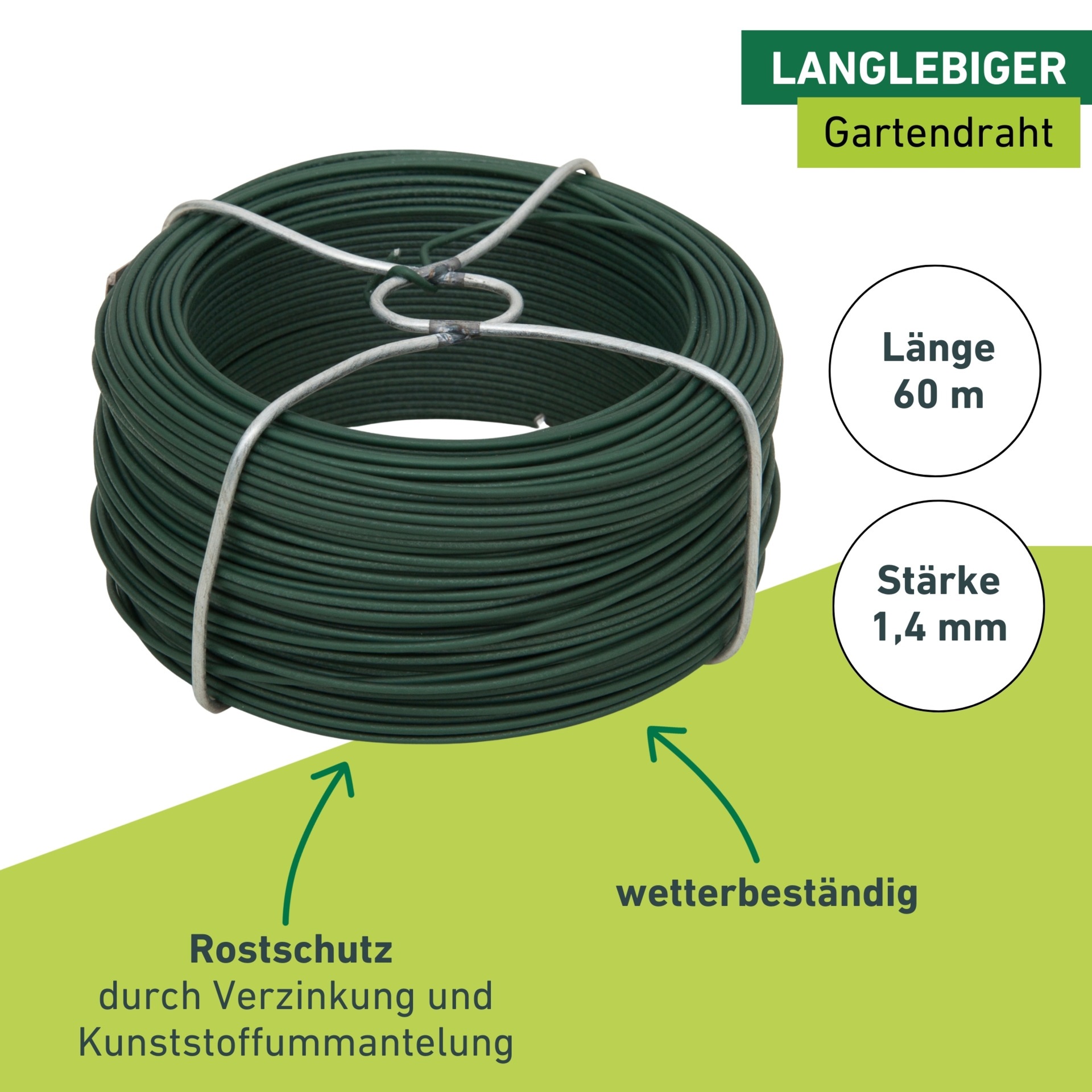 Windhager Pflanzschnur »Gartendraht für Garten-, Binde- und Bastelarbeiten« 1 Stk. tlg. Blumendraht erhältlich in unterschiedlchen Größen, verzinkt, grün