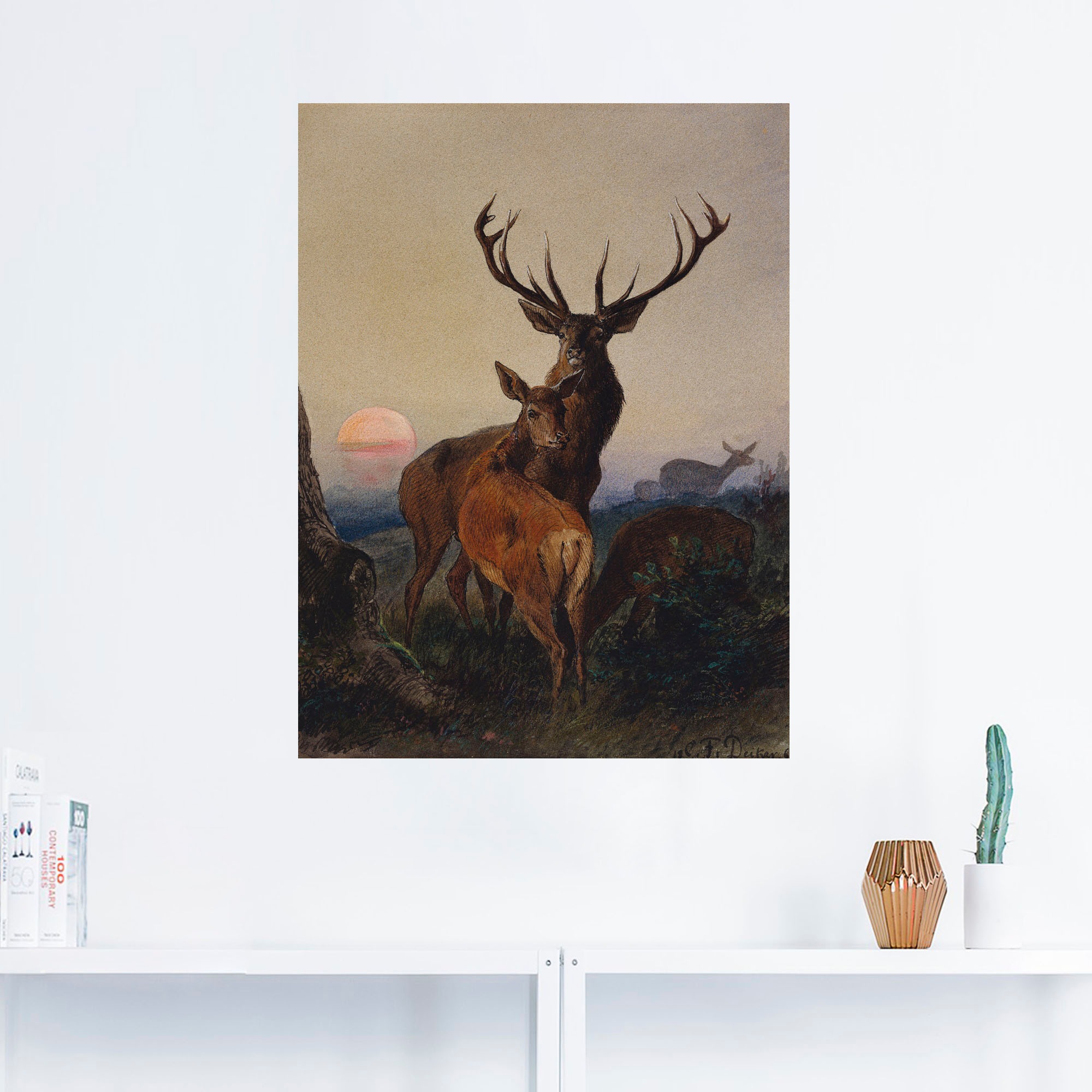 Artland Wandbild »Hirsch und ein Reh bei Sonnenuntergang«, Wildtiere, (1 St.), als Leinwandbild, Poster, Wandaufkleber in verschied. Größen