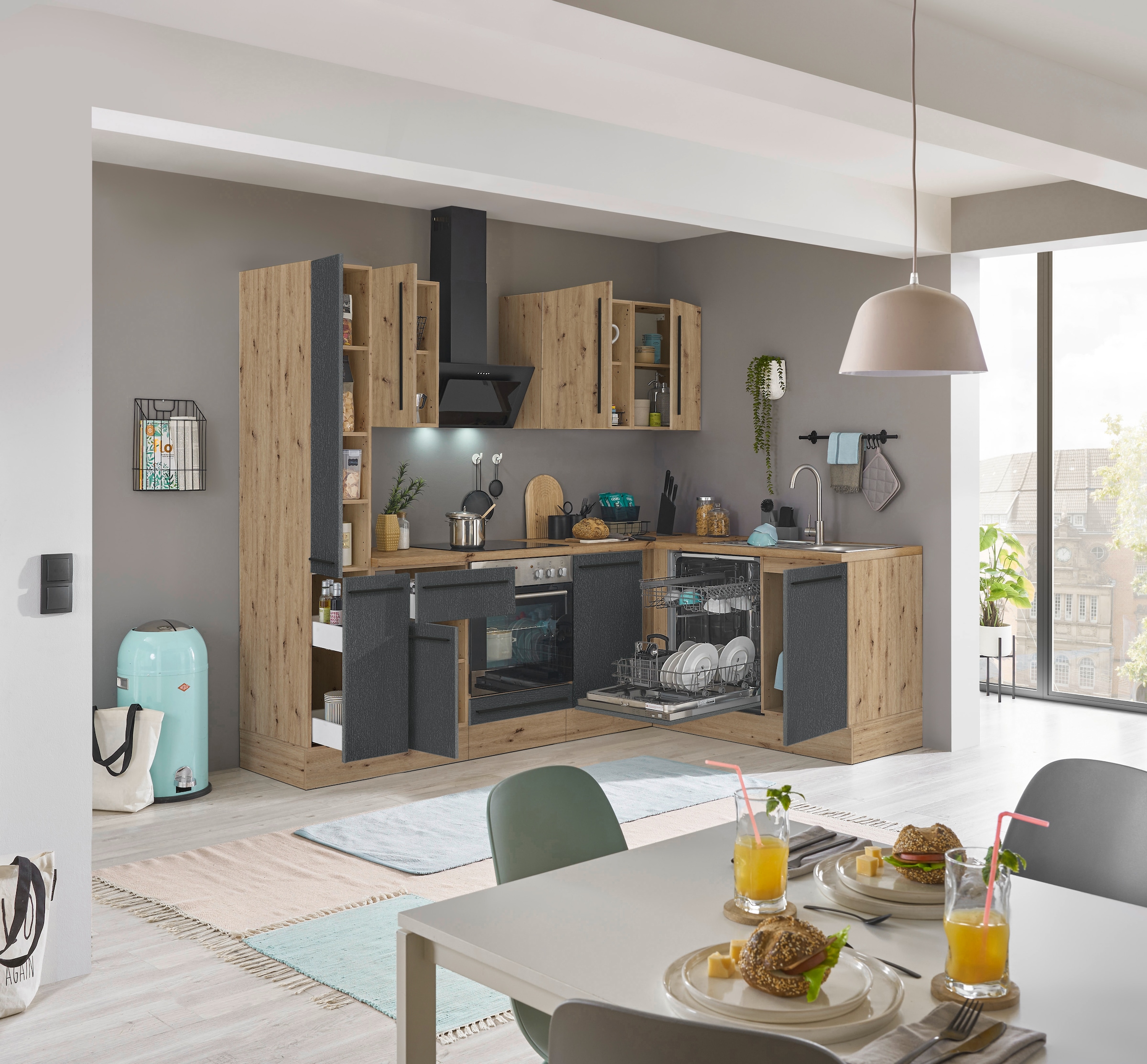 KOCHSTATION Winkelküche »Florida, Stellbreite 250x165 cm«, wahlweise mit E-Geräten, mit Softclose für Türen und Schubkästen