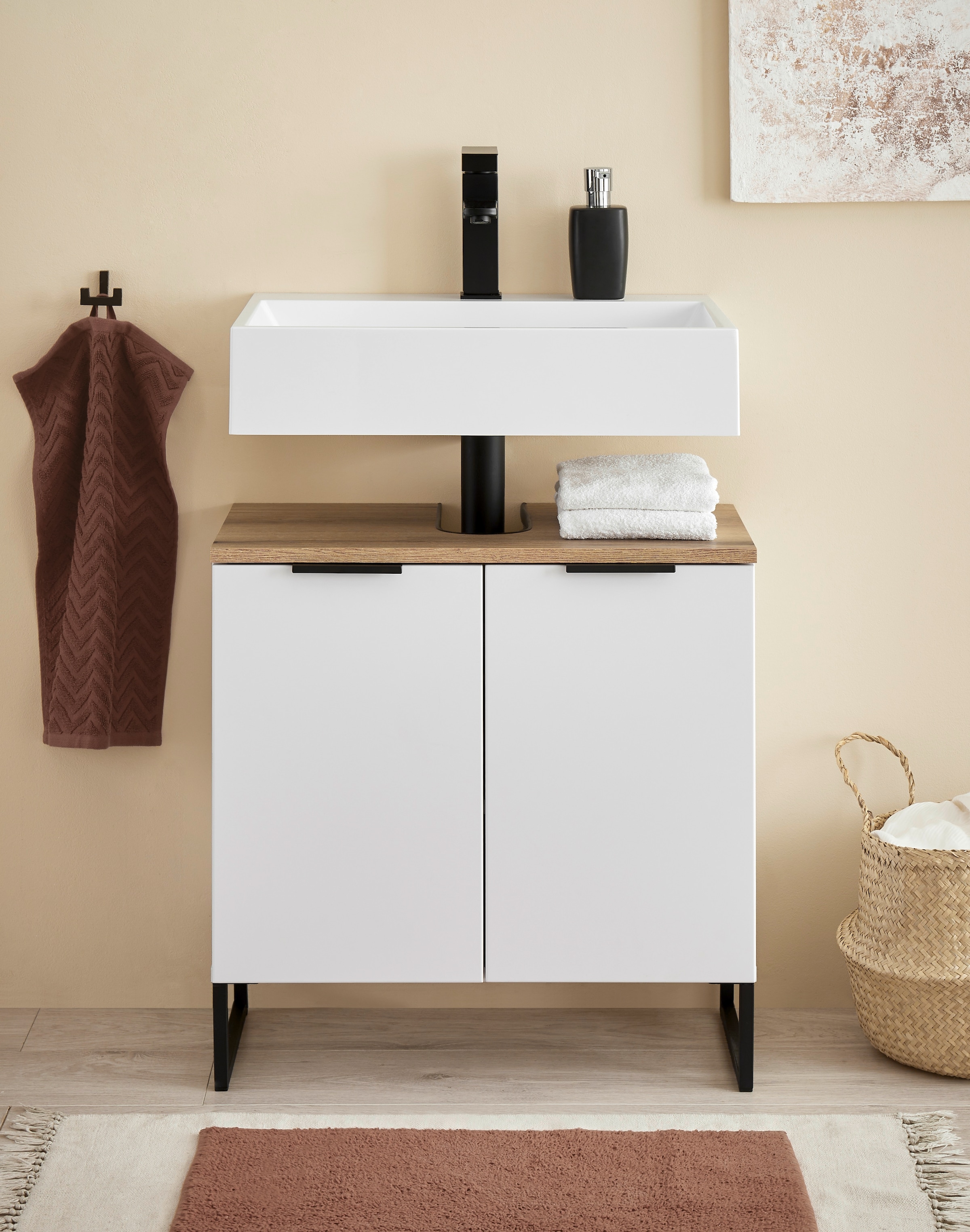 BASIC by Balculina Waschbeckenunterschrank »Denver Waschbeckenunterschrank, Badezimmerschrank 60x60x35« 1 Stk. tlg. Breite 60 cm, Tür L/R montierbar, Softclose