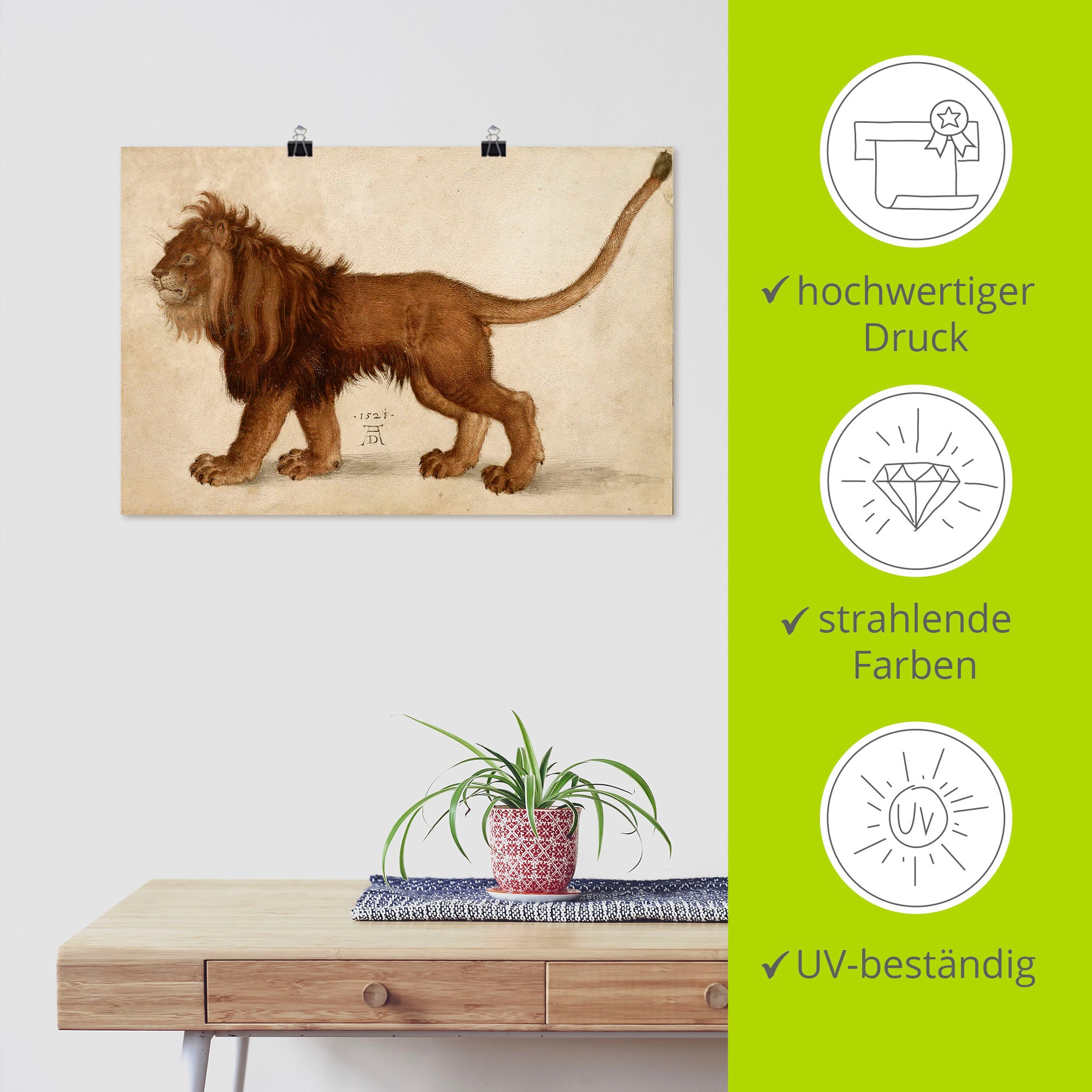 Artland Kunstdruck »Löwe. 1521«, Raubkatzen, (1 St.), als Alubild, Leinwandbild, Wandaufkleber oder Poster in versch. Größen