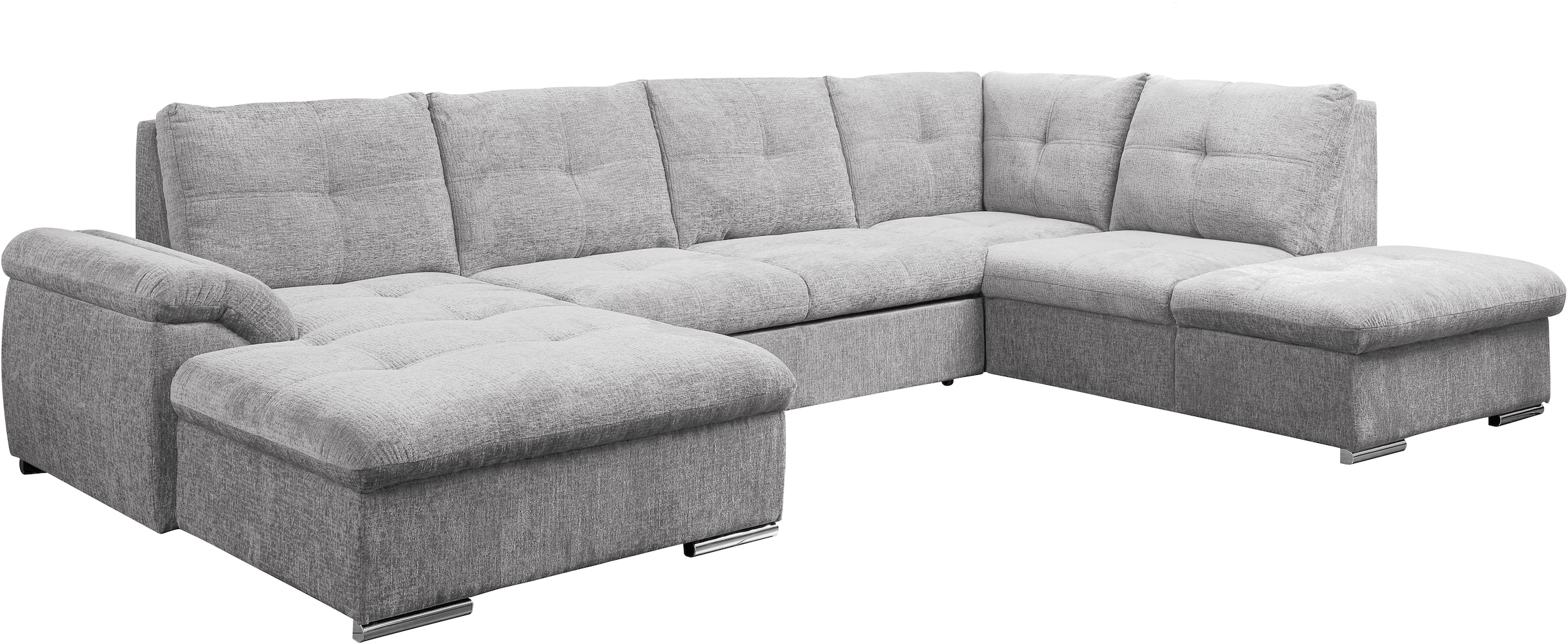 WERK2 Wohnlandschaft »Arena 339 x 220 cm mit Bett & Bettkasten, wahlw. mit 2 Kopfstützen« U-Form, XXL, Schlaffunktion, Bettkasten