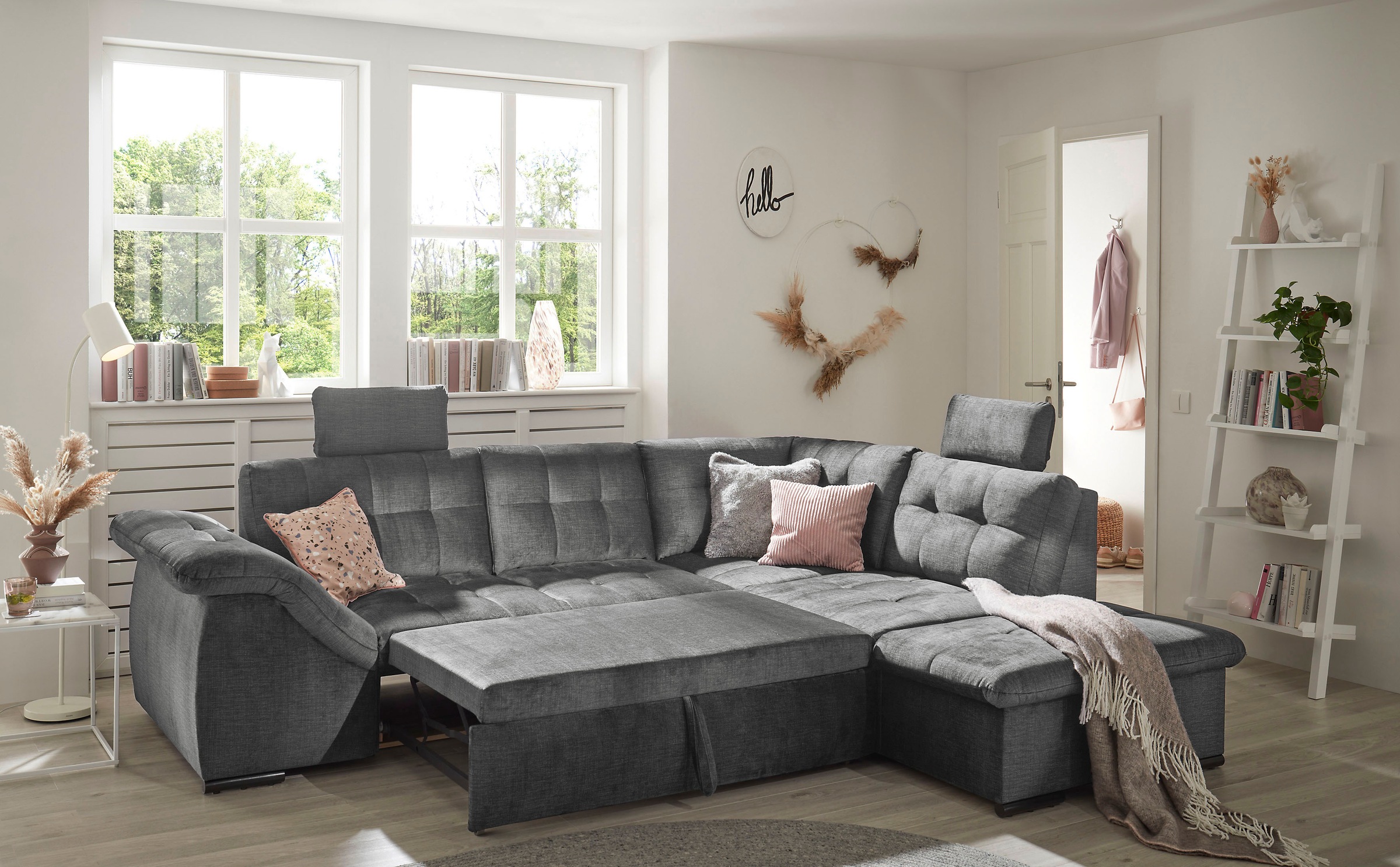 ED EXCITING DESIGN Ecksofa »Estrella L-Form« mit Bettfunktion, Bettkasten, Armteilverstellung & Kopfstützen