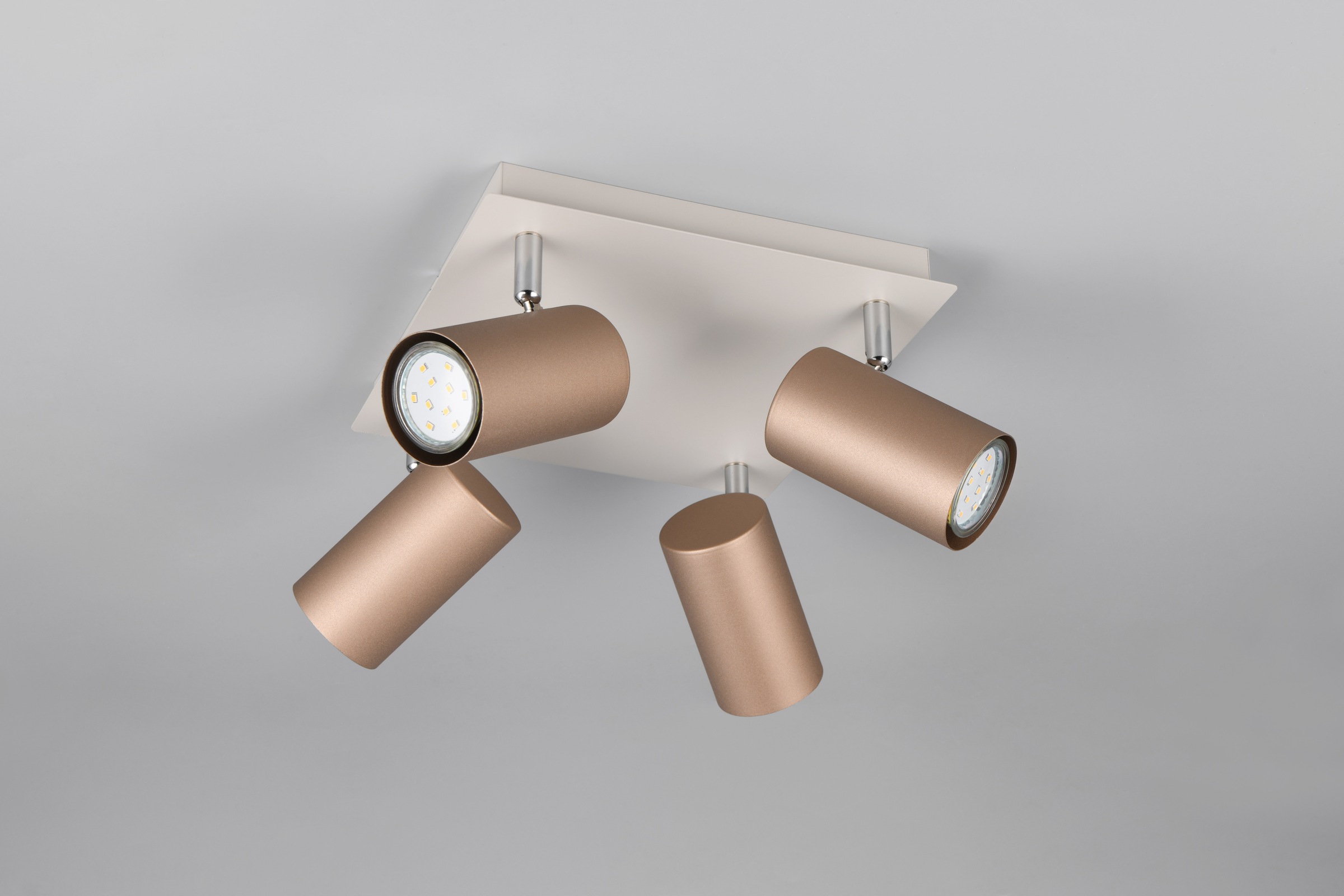 TRIO Leuchten Deckenstrahler »MARLEY, GU10 Deckenspot 1-flammig, exkl 4x GU10 max 35W, Wandspot«, 4 flammig, Leuchtmittel GU10 | Leuchtmittel wechselbar, flexibel verstellbarer GU10 Deckenspot in coffee + warm grey, 24x24 cm