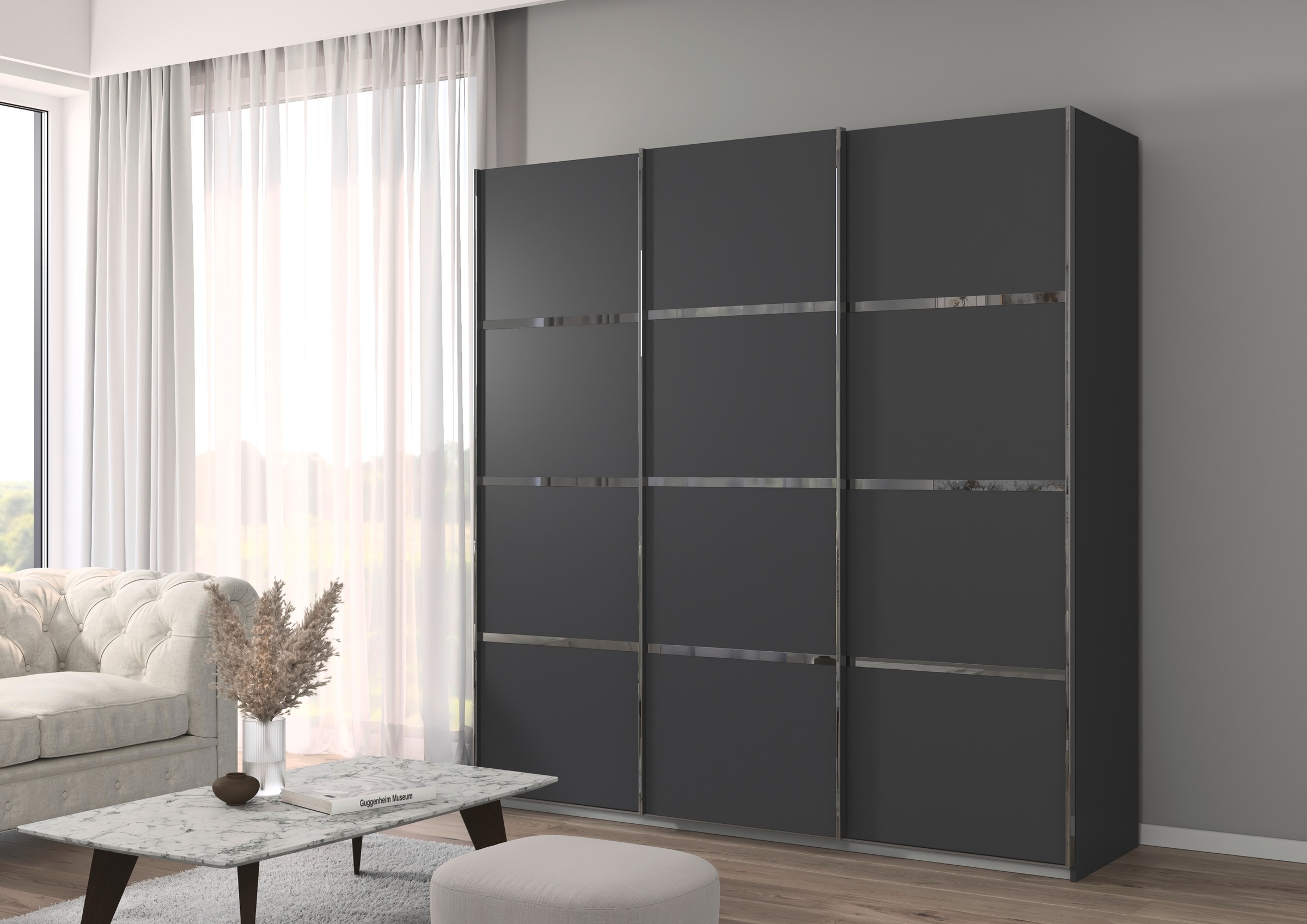 rauch Kleiderschrank »Schwebetürenschrank OTTO´s Choice Garderobe Schrank TOP ANGEBOT Avola«, (in 3 verschiedenen Ausstattungen BASIC/CLASSIC/PREMIUM), mit eleganten Zierleisten in Chrom, Schwarz oder Weiß MADE IN GERMANY