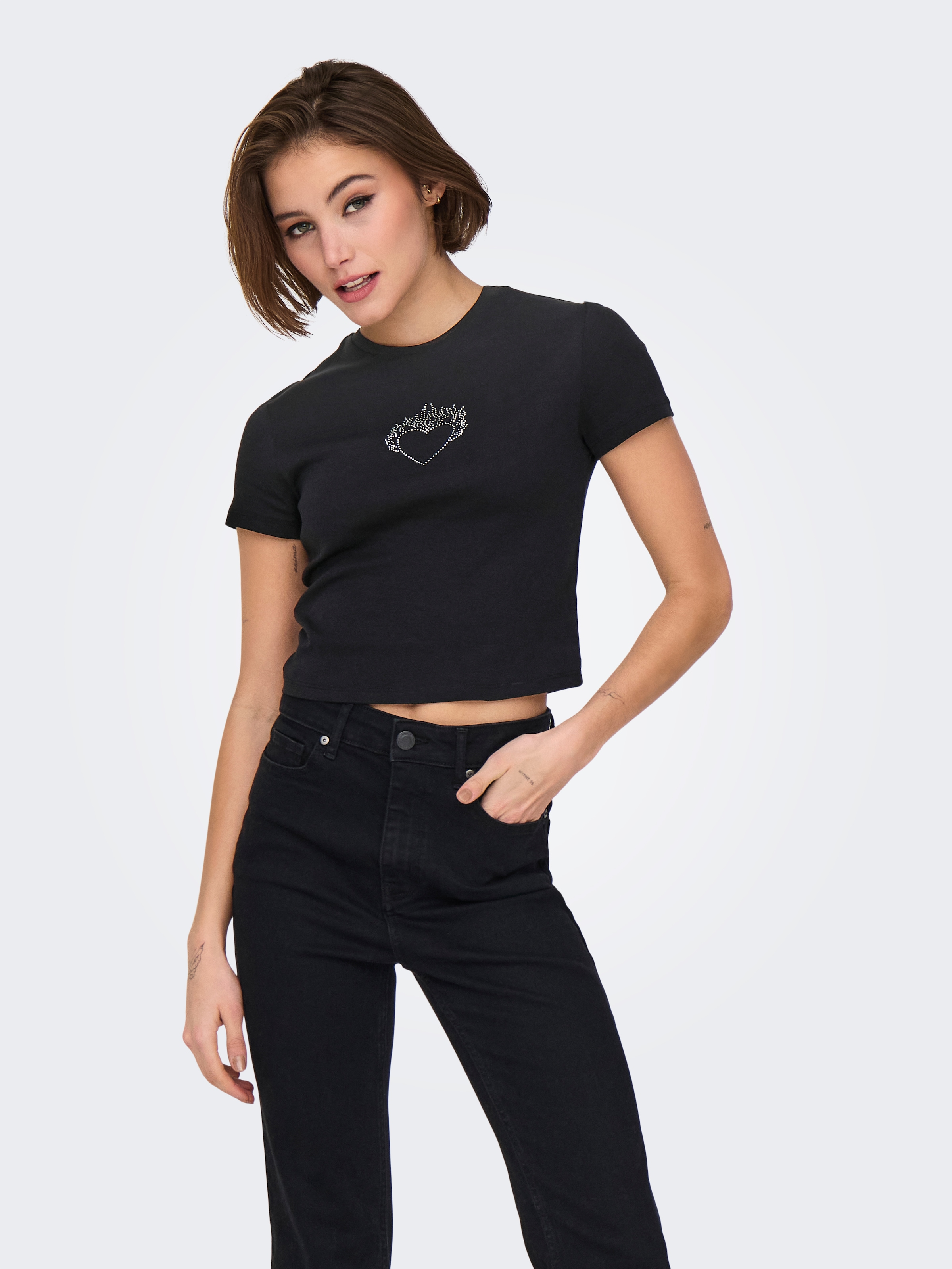 ONLY Kurzarmshirt »ONLKIRA S/S BLING O-NECK SHORT TOP JRS«